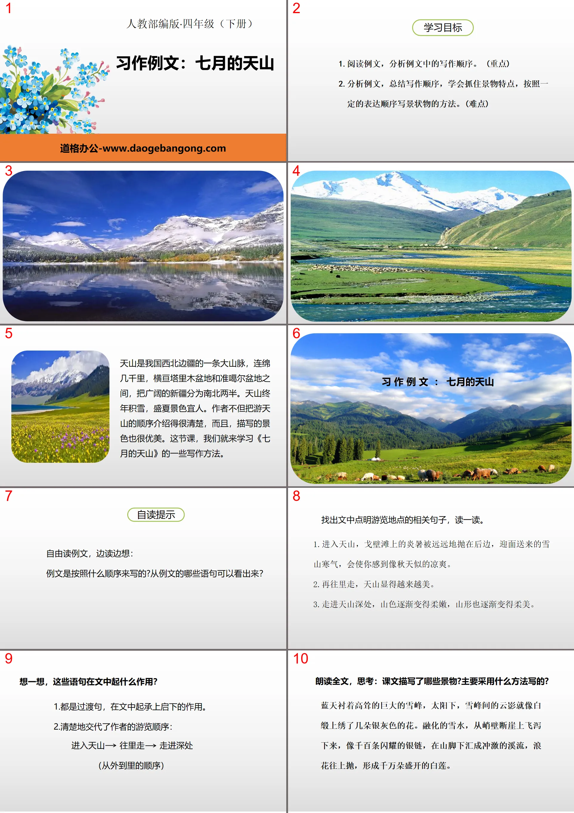 "Example Essay: Tianshan Mountains in July" PPT