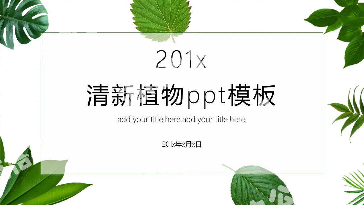 清新绿色植物叶子背景PPT模板免费下载