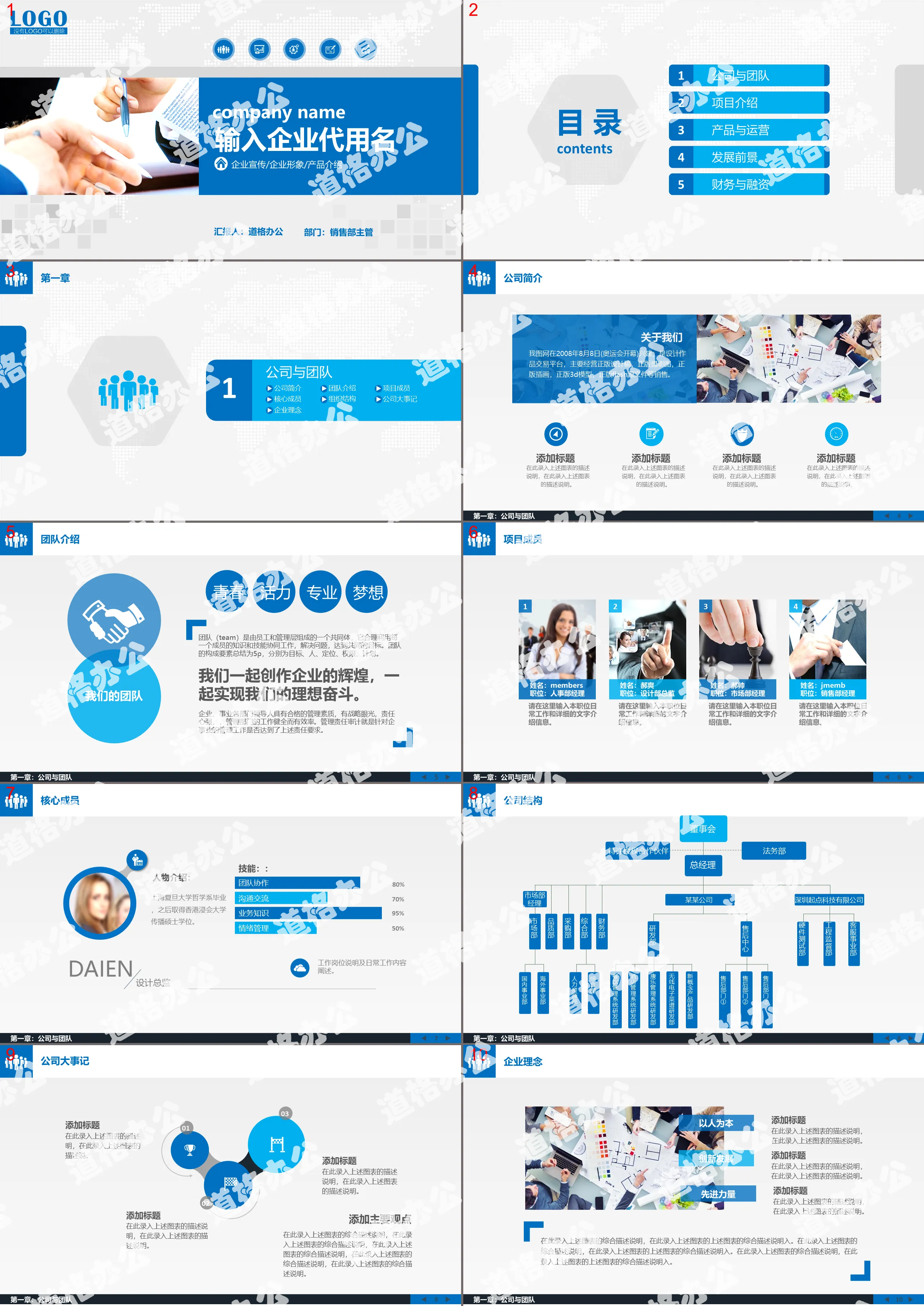 Blue practical company profile business financing PPT template