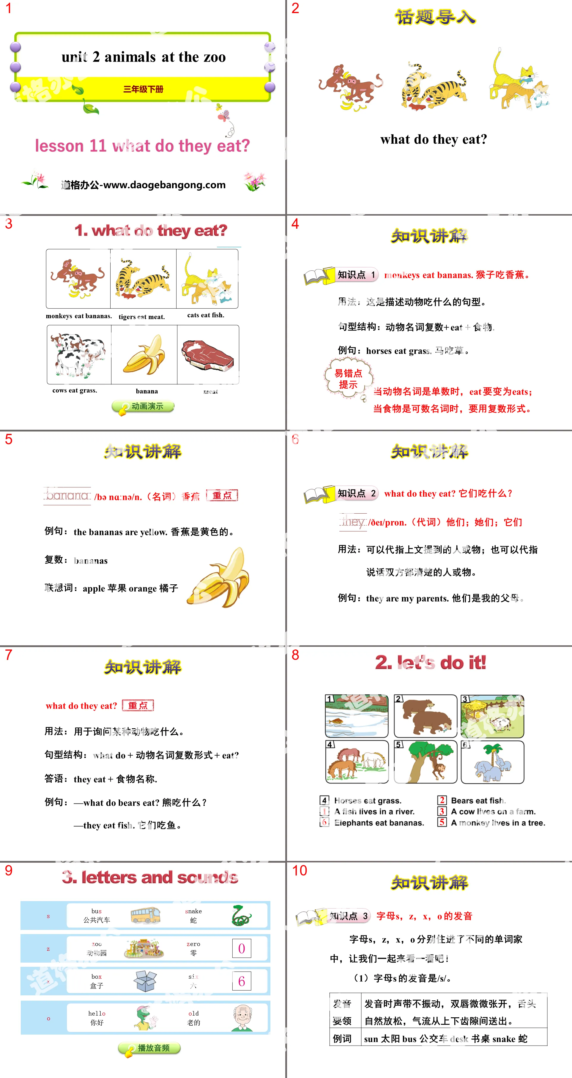 《What Do They Eat?》Animals at the zoo PPT