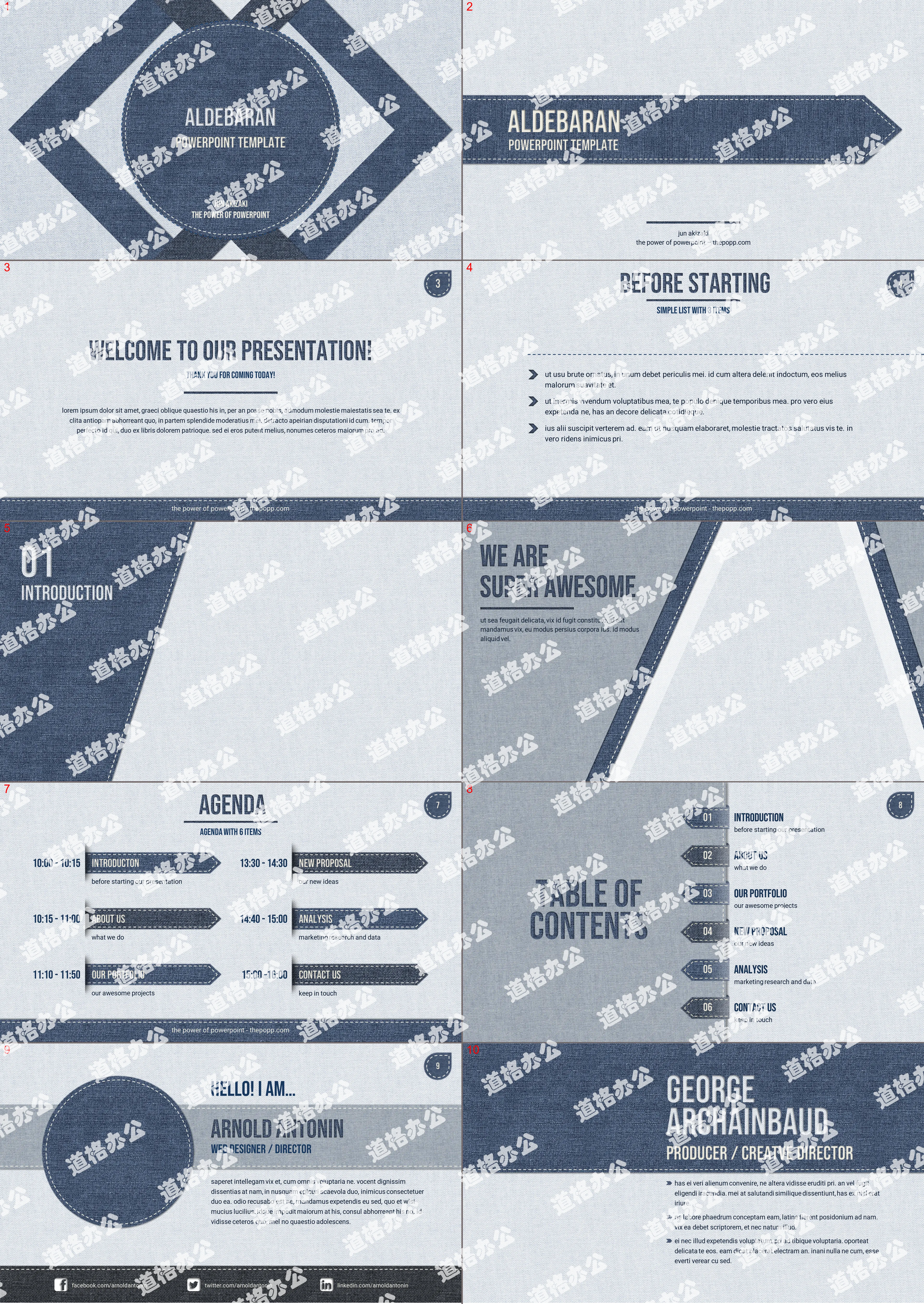 Gray Denim Fabric Background Business Slide Template