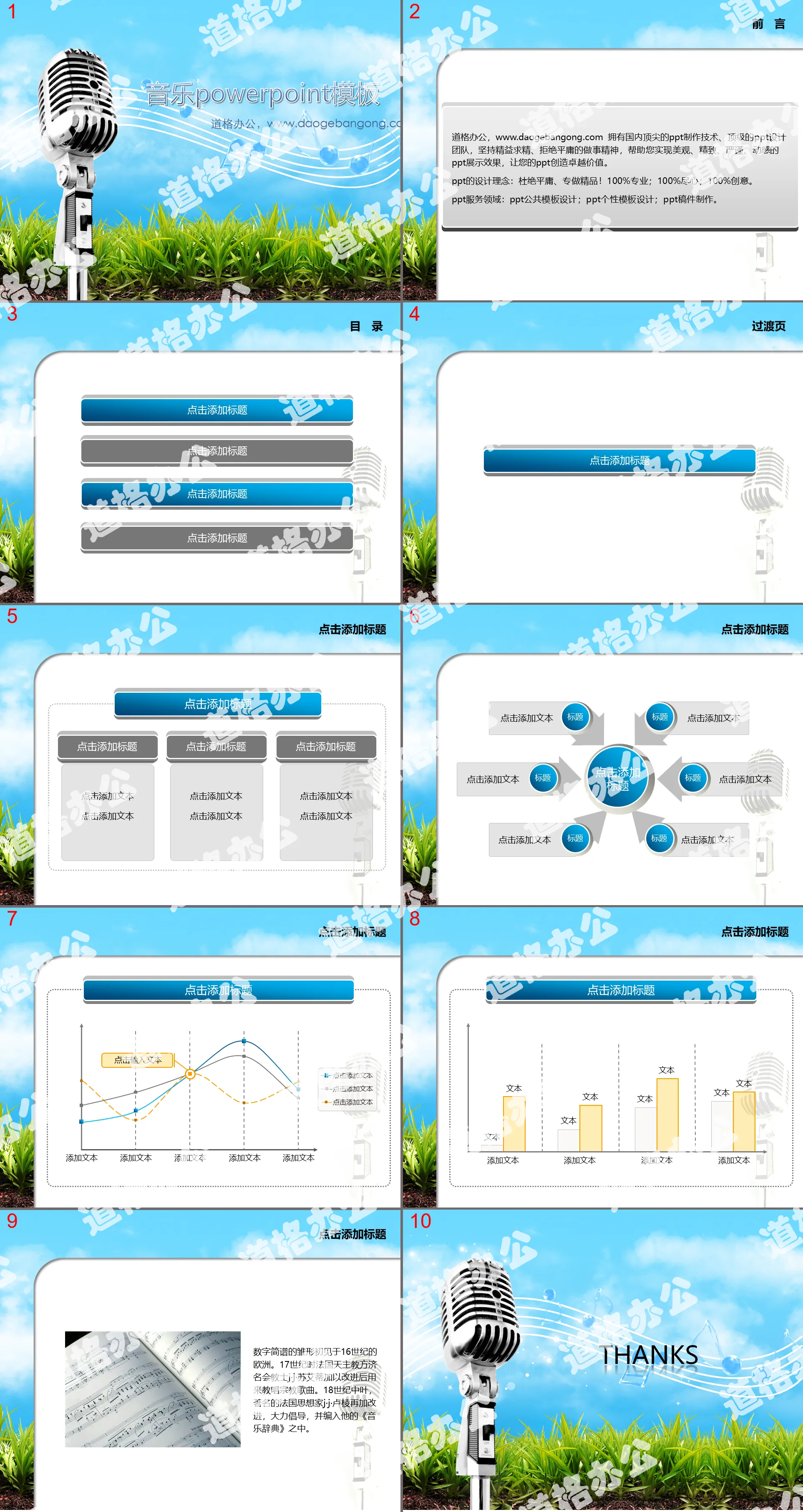 動態麥克風音符背景音樂PowerPoint模板下載