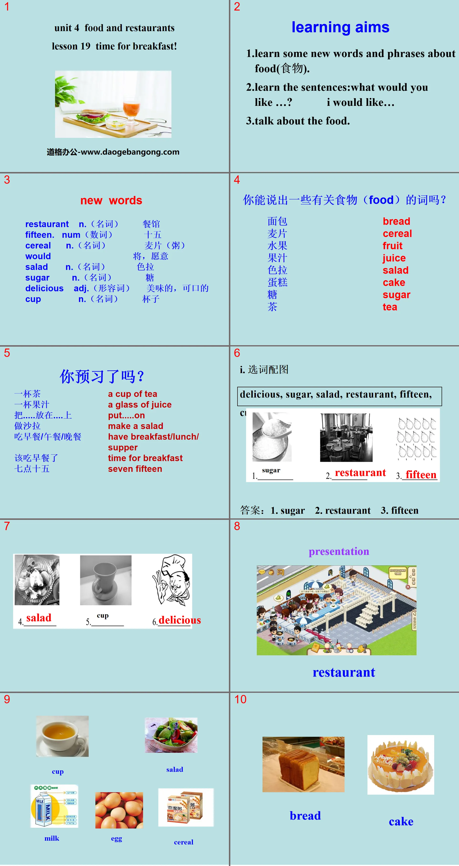 《Time for Breakfast!》Food and Restaurants PPT