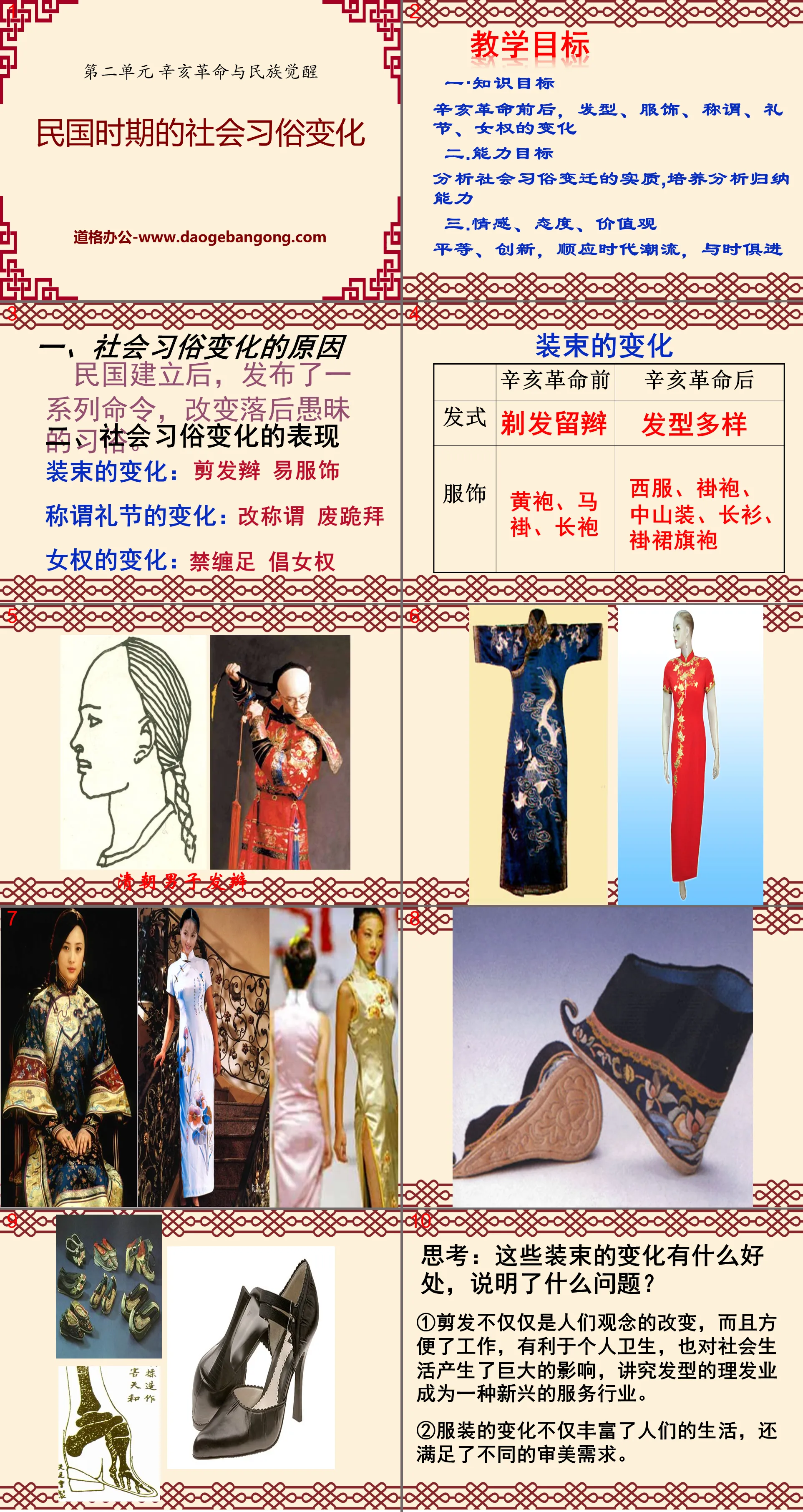 "Changes in Social Customs during the Republic of China" Revolution of 1911 and National Awakening PPT Courseware