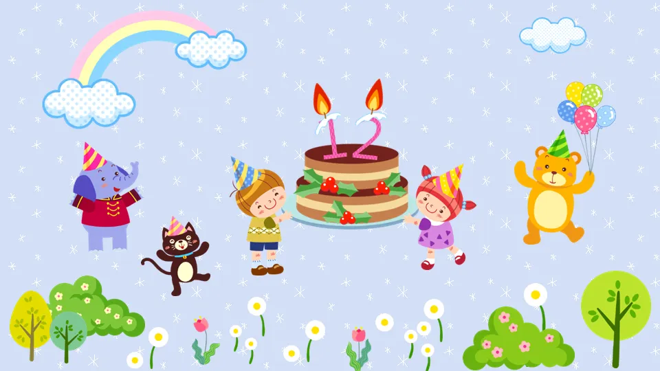 Three cartoon birthday PPT background pictures