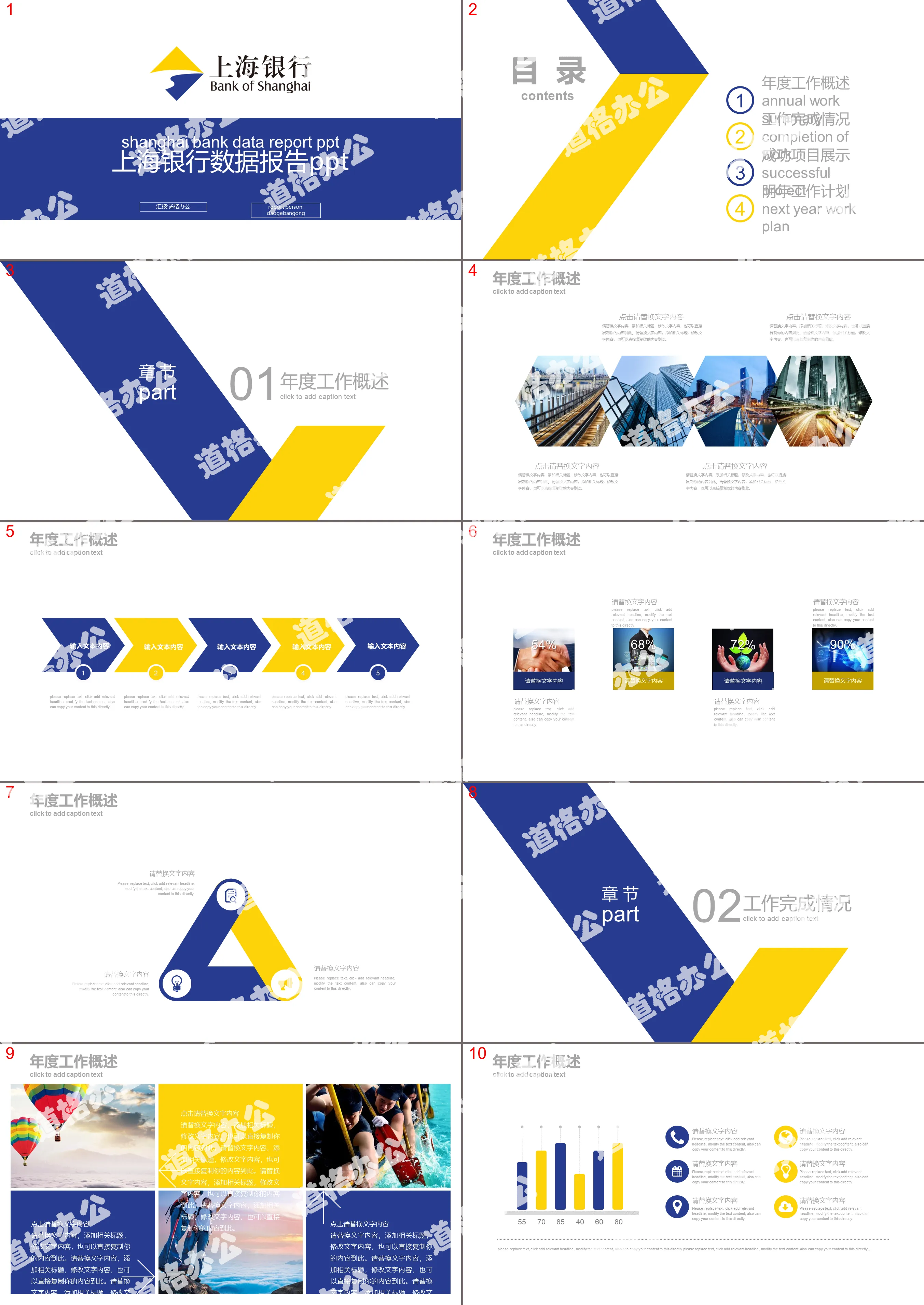 Modèle PPT de rapport de données de la Banque de Shanghai avec bleu et jaune