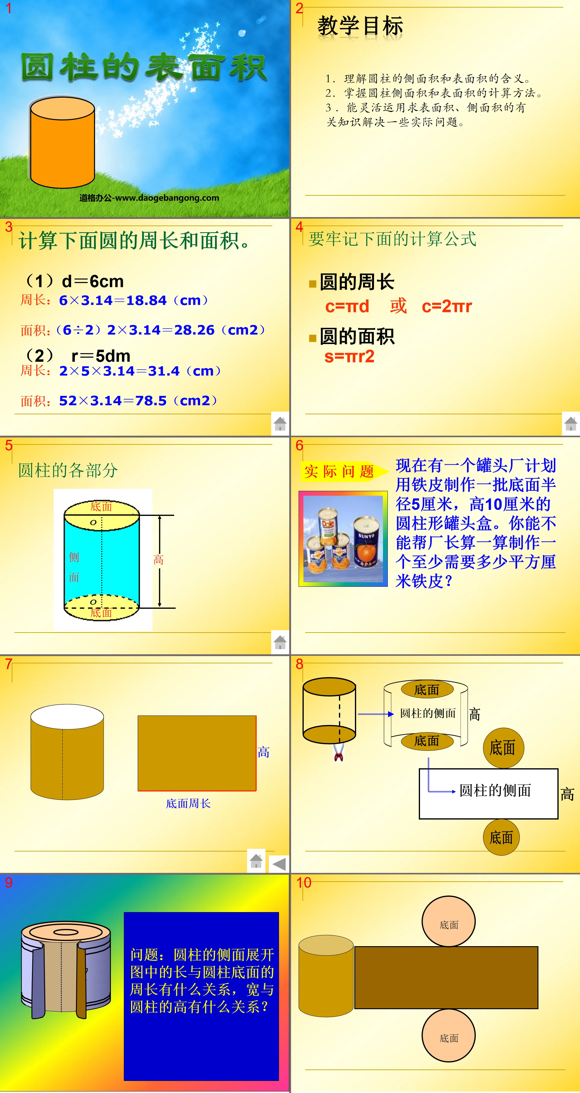 "Surface Area of ​​a Cylinder" Cylinder and Cone PPT Courseware 7