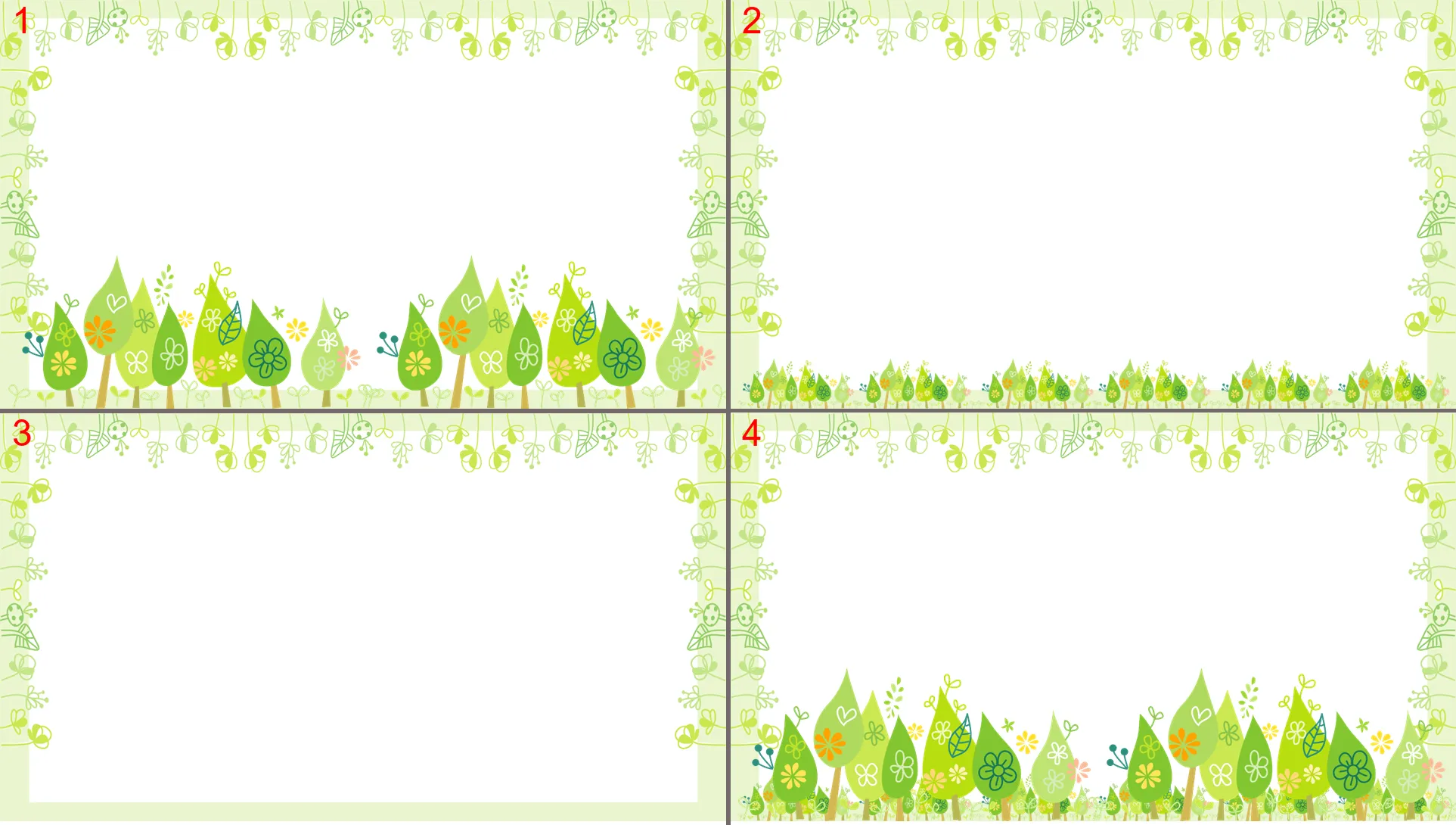 绿色清新卡通树木植物边框PPT背景图片
