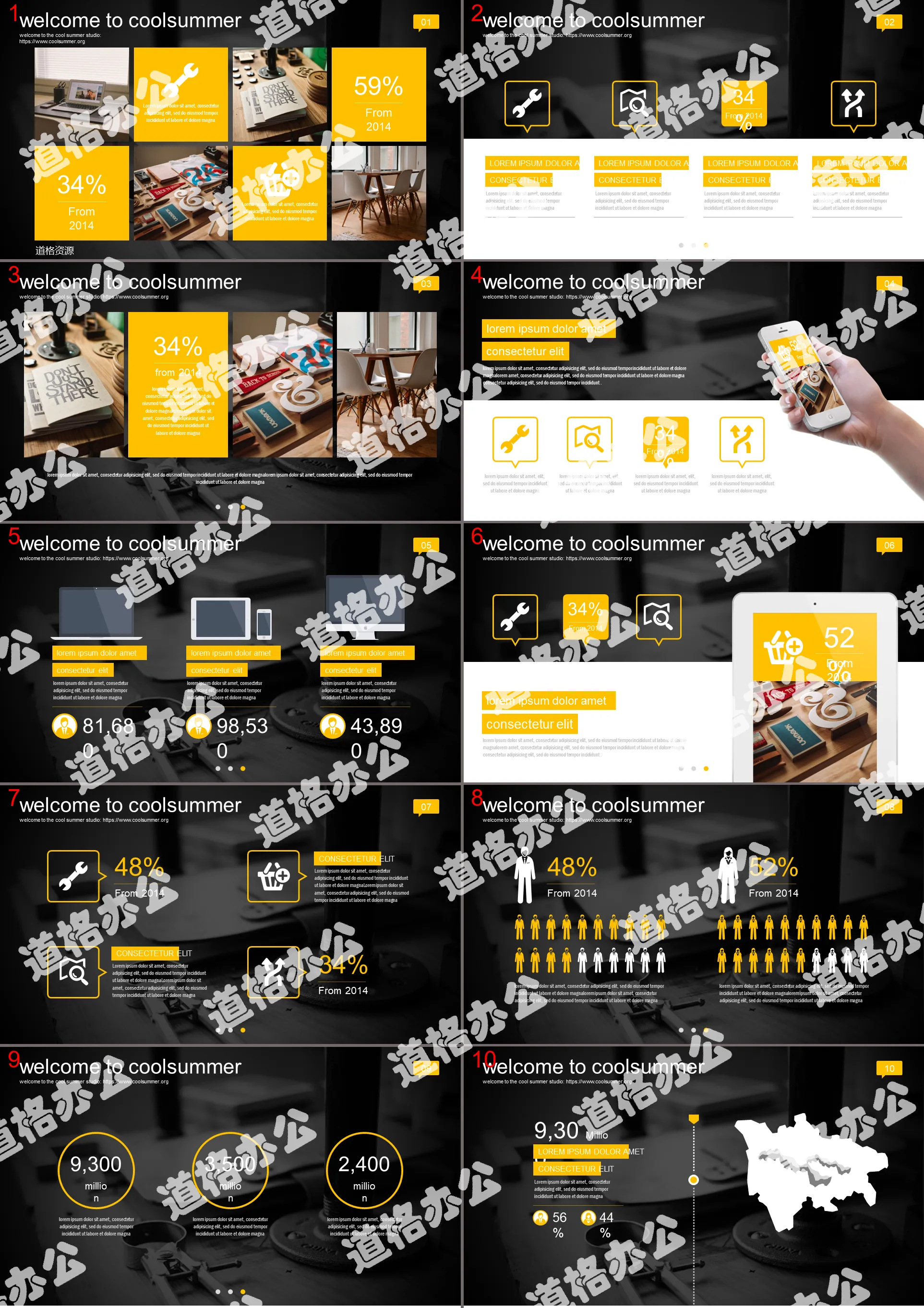 Dynamic yellow and black IOS style business PPT template