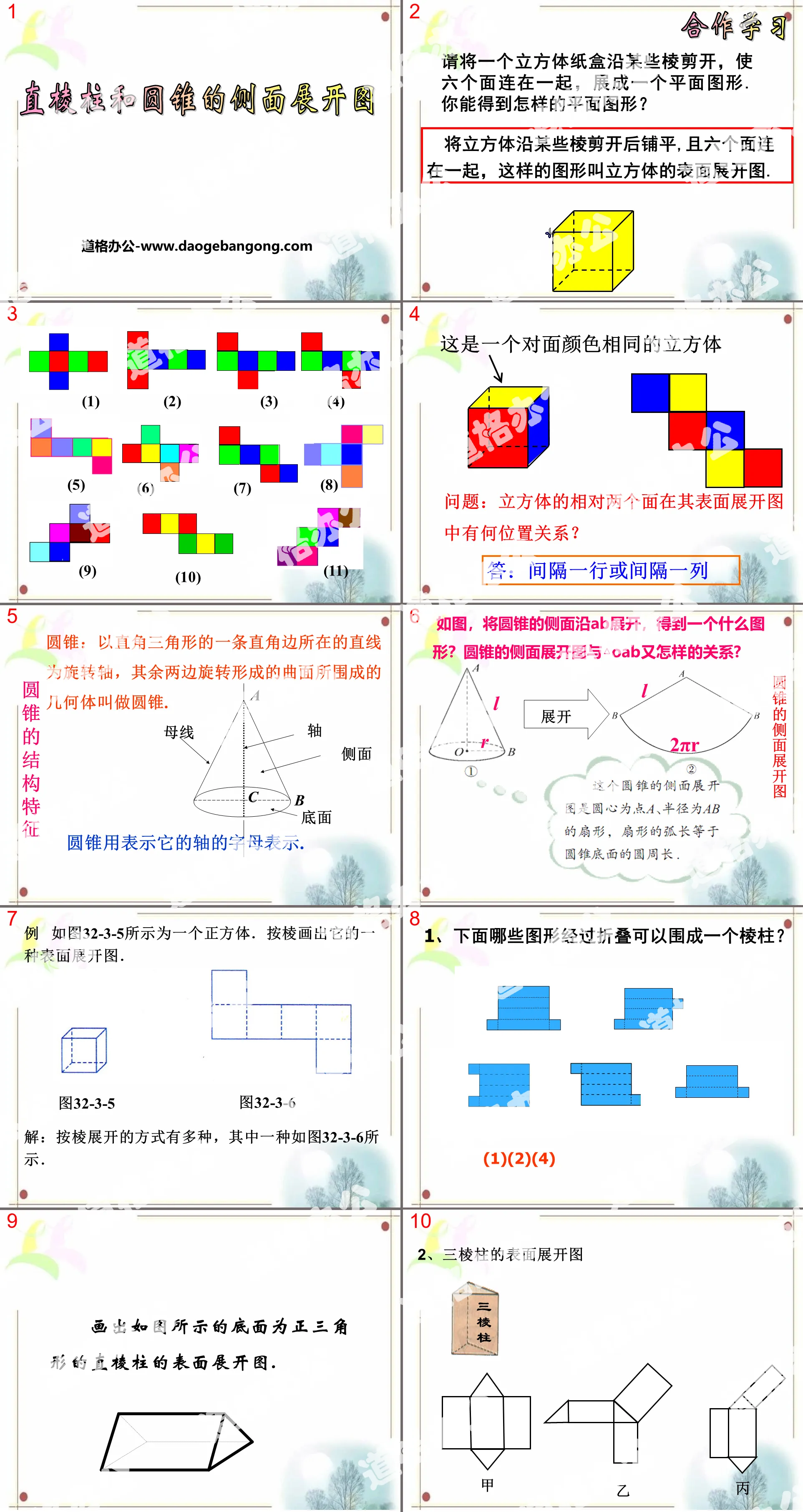 《直角柱與圓錐體的側面展開圖》PPT