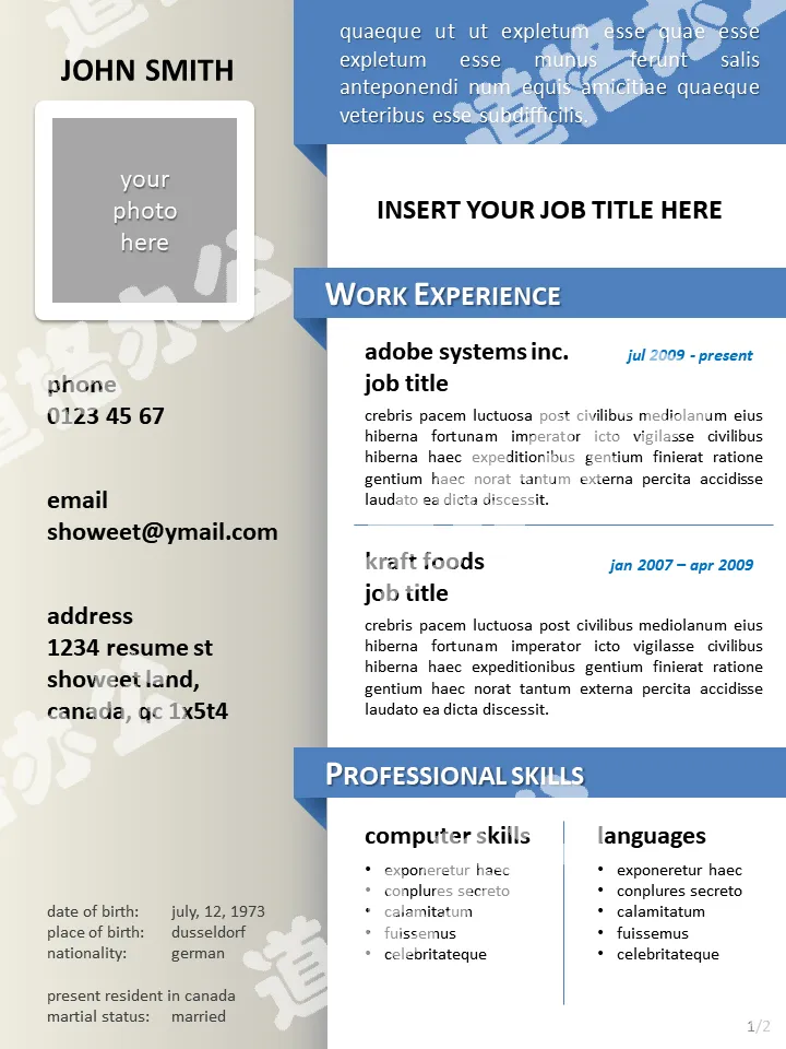 6-color exquisite English personal resume PPT template