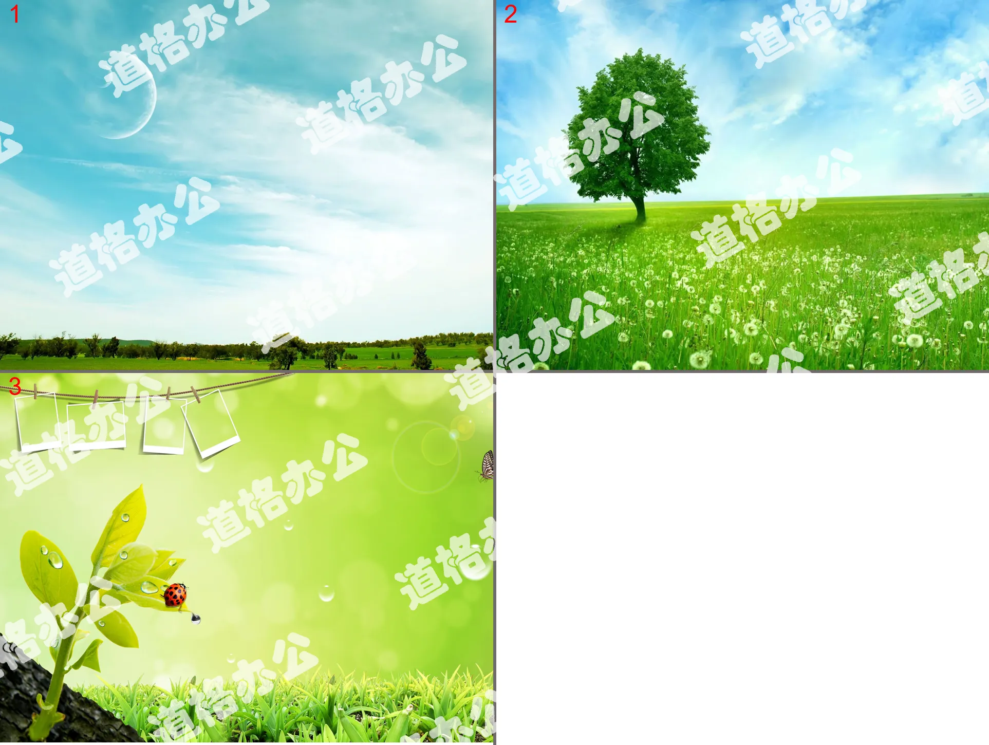 三张蓝天白云草坪大树PPT背景图片