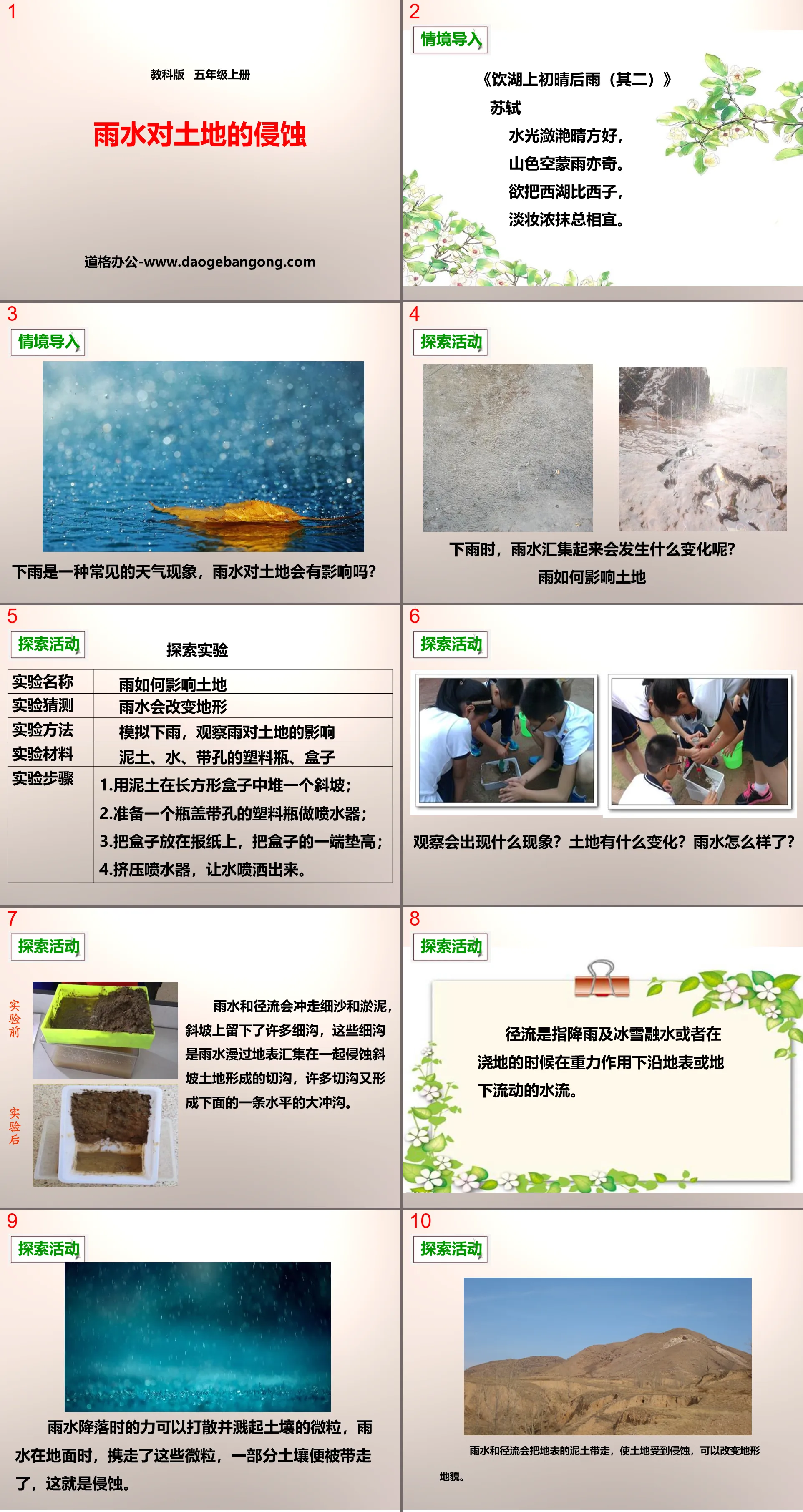 《雨水对土地的侵蚀》地球表面及其变化PPT下载
