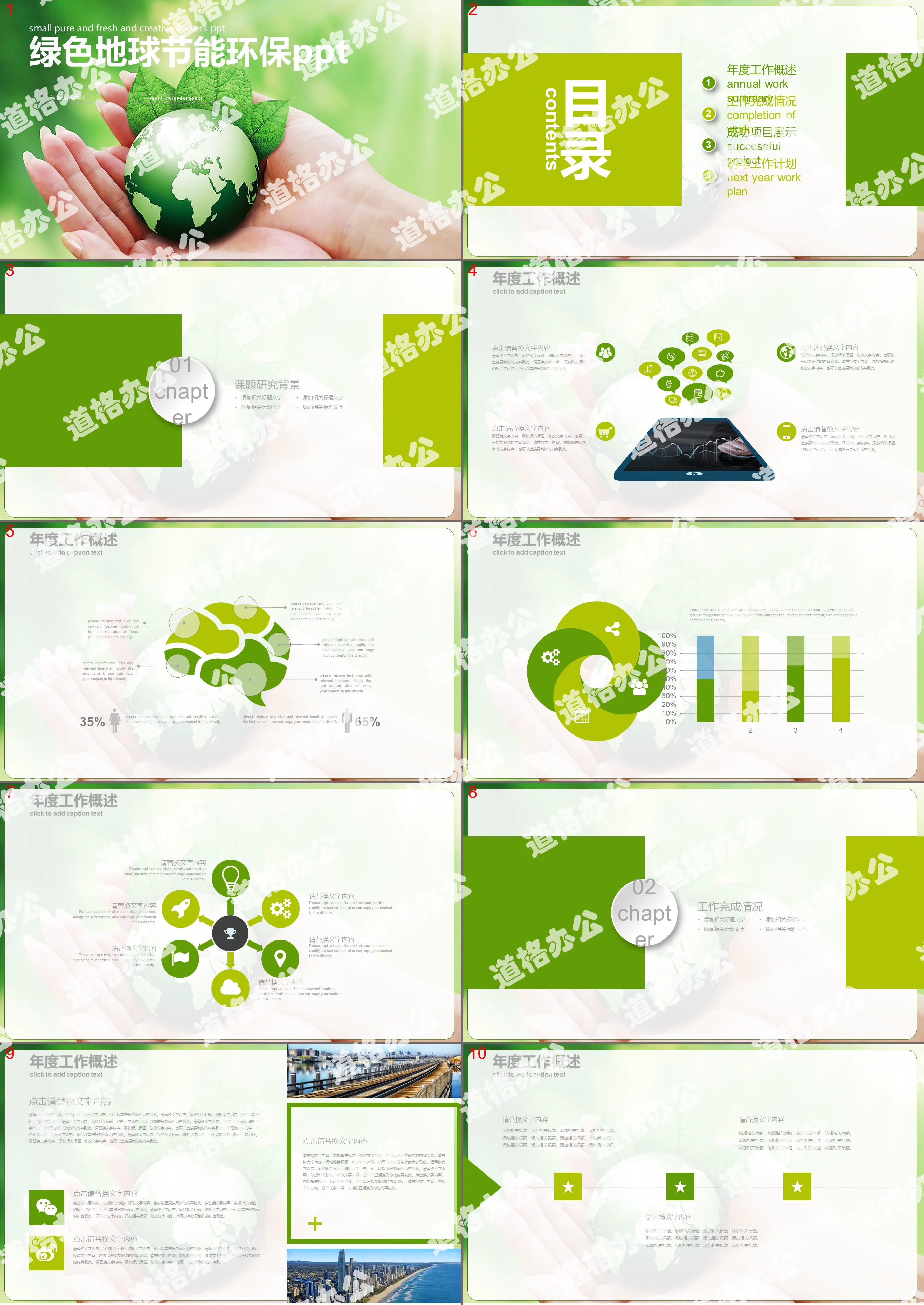 綠色地球背景的愛護環境PPT模板