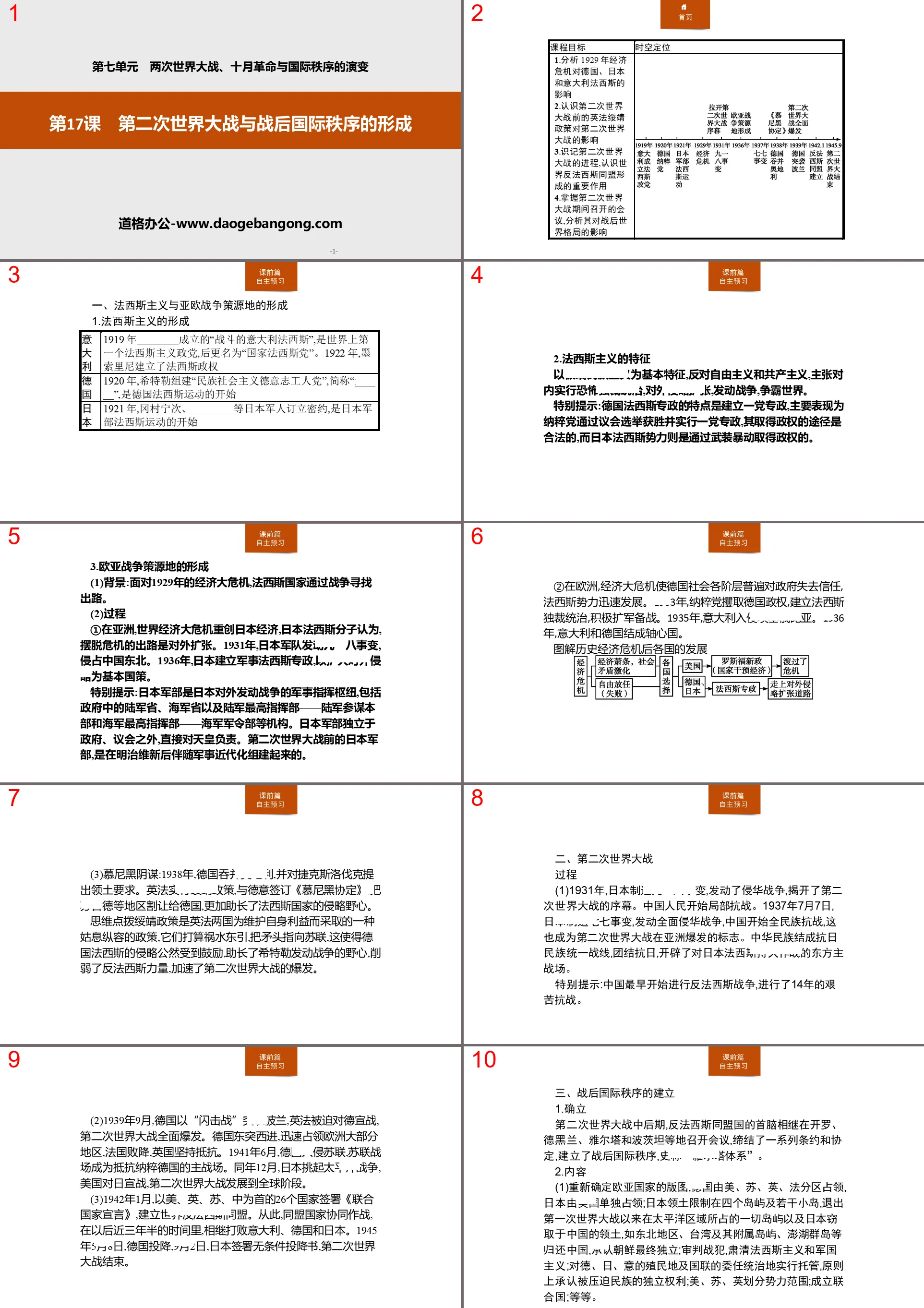 《第二次世界大戰與戰後國際秩序的形成》兩次世界大戰、十月革命與國際秩序的演變PPT課件