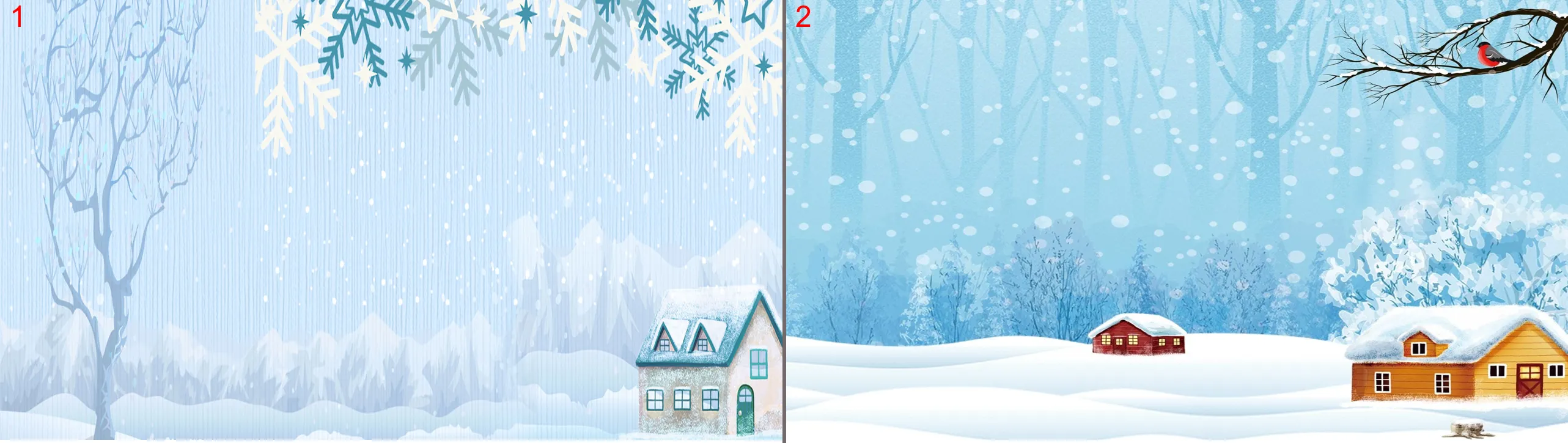 Two cartoon winter forest small house PPT background pictures