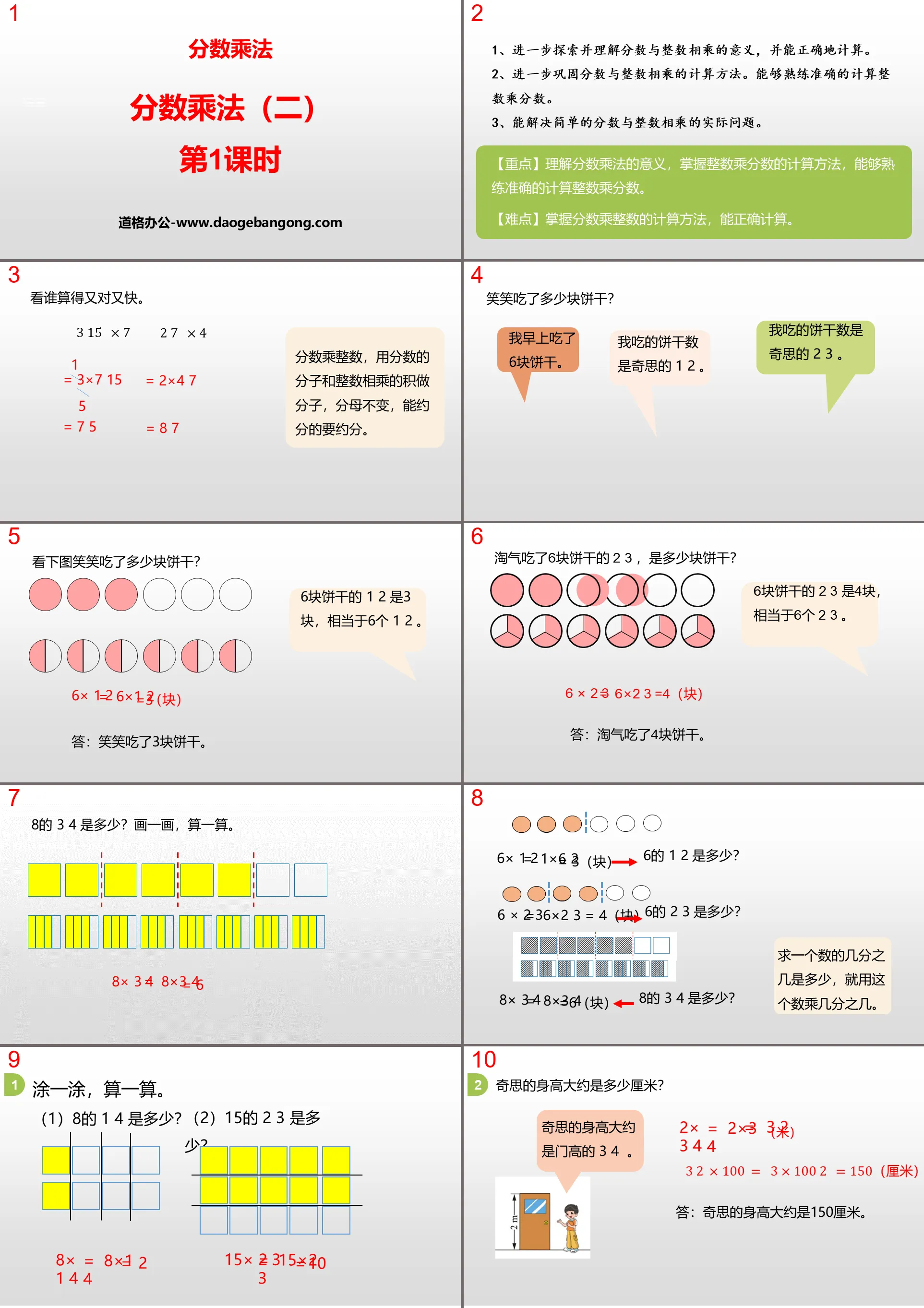 "Multiplication of Fractions (2)" Multiplication of Fractions PPT Courseware (Lesson 1)