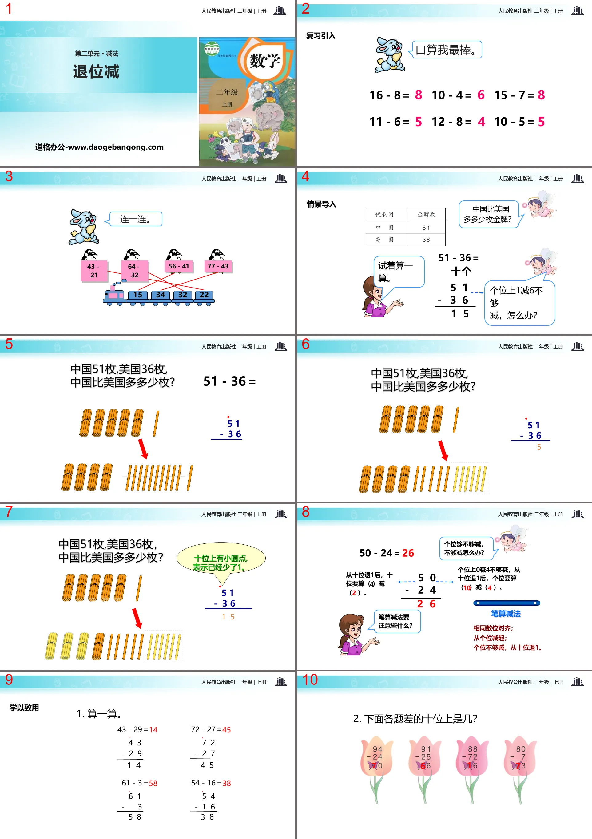 《退位減》100以內的加法與減法PPT