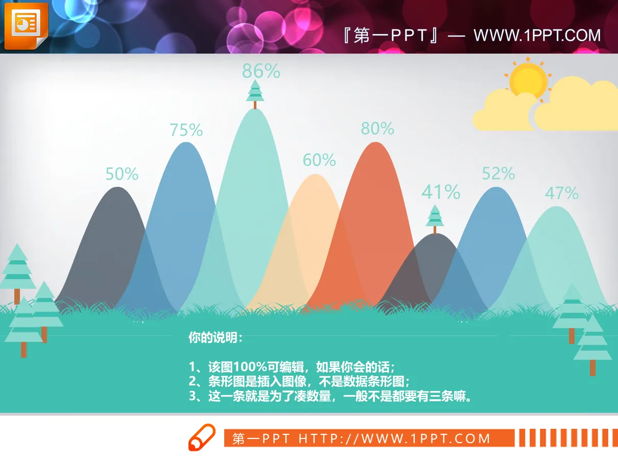 彩色創意PPT曲線圖圖表