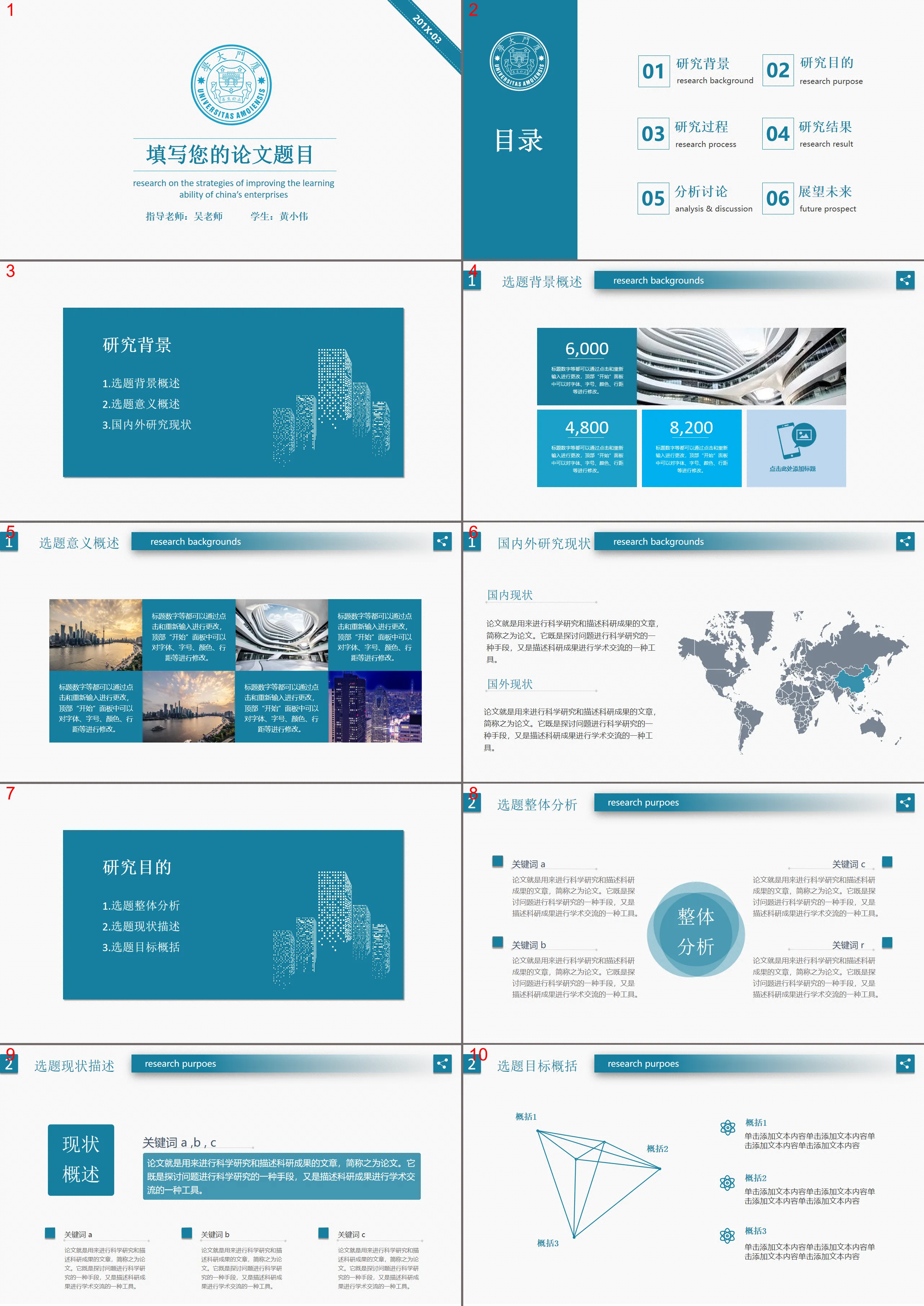 Blue simple and flat graduation thesis defense PPT template free download