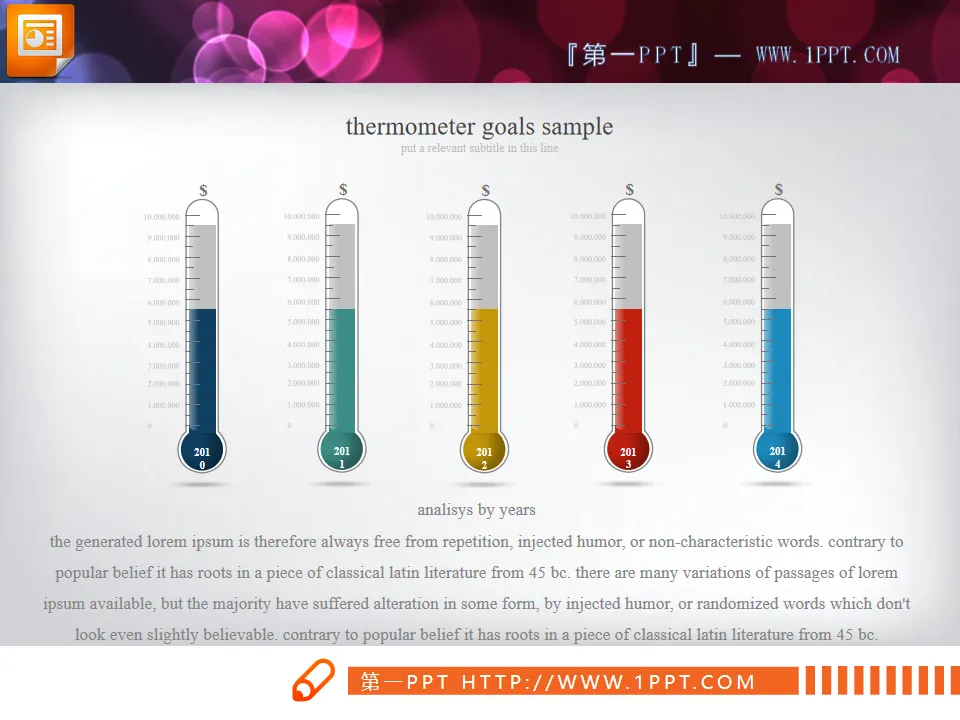 彩色温度计样式的PPT柱状图