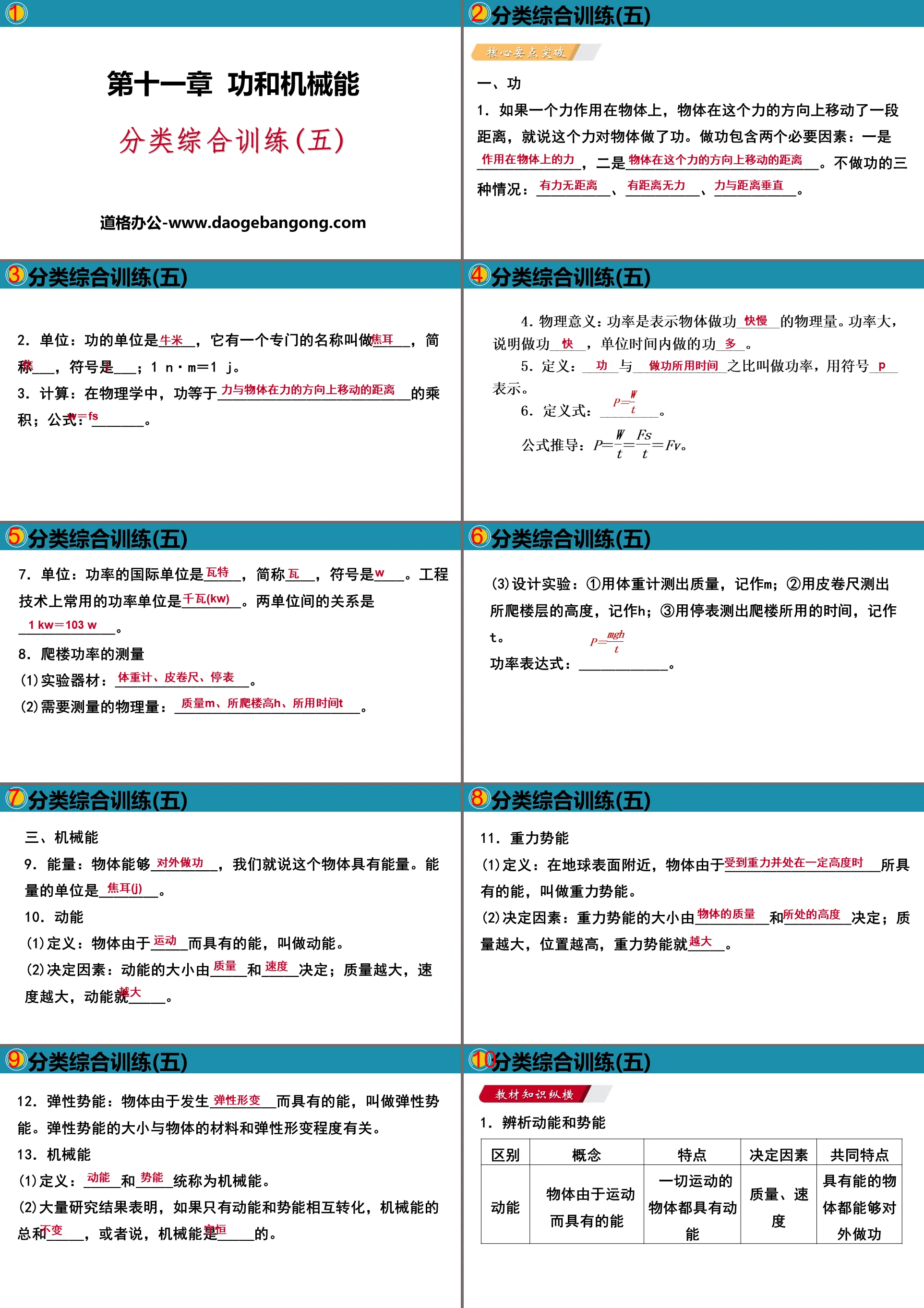 "Classified Comprehensive Training" Work and Mechanical Energy PPT