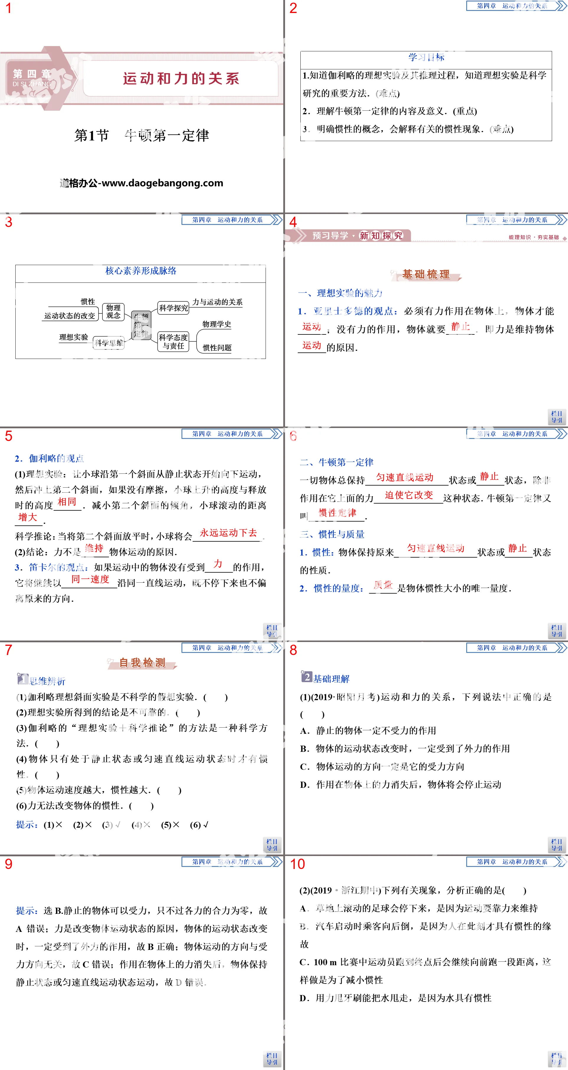 《牛顿第一定律》运动和力的关系PPT课件
