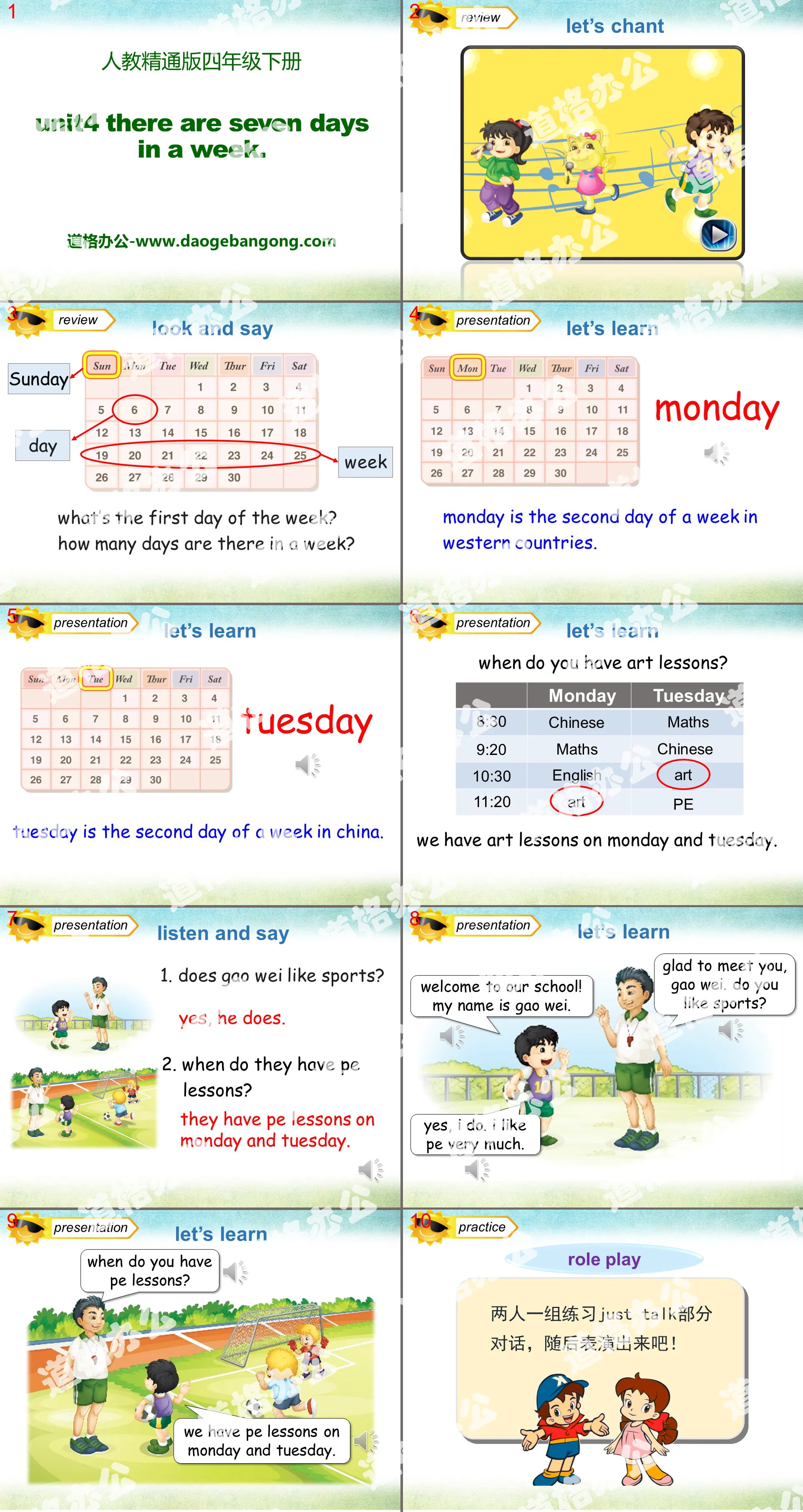 "There are seven days in a week" PPT courseware 2