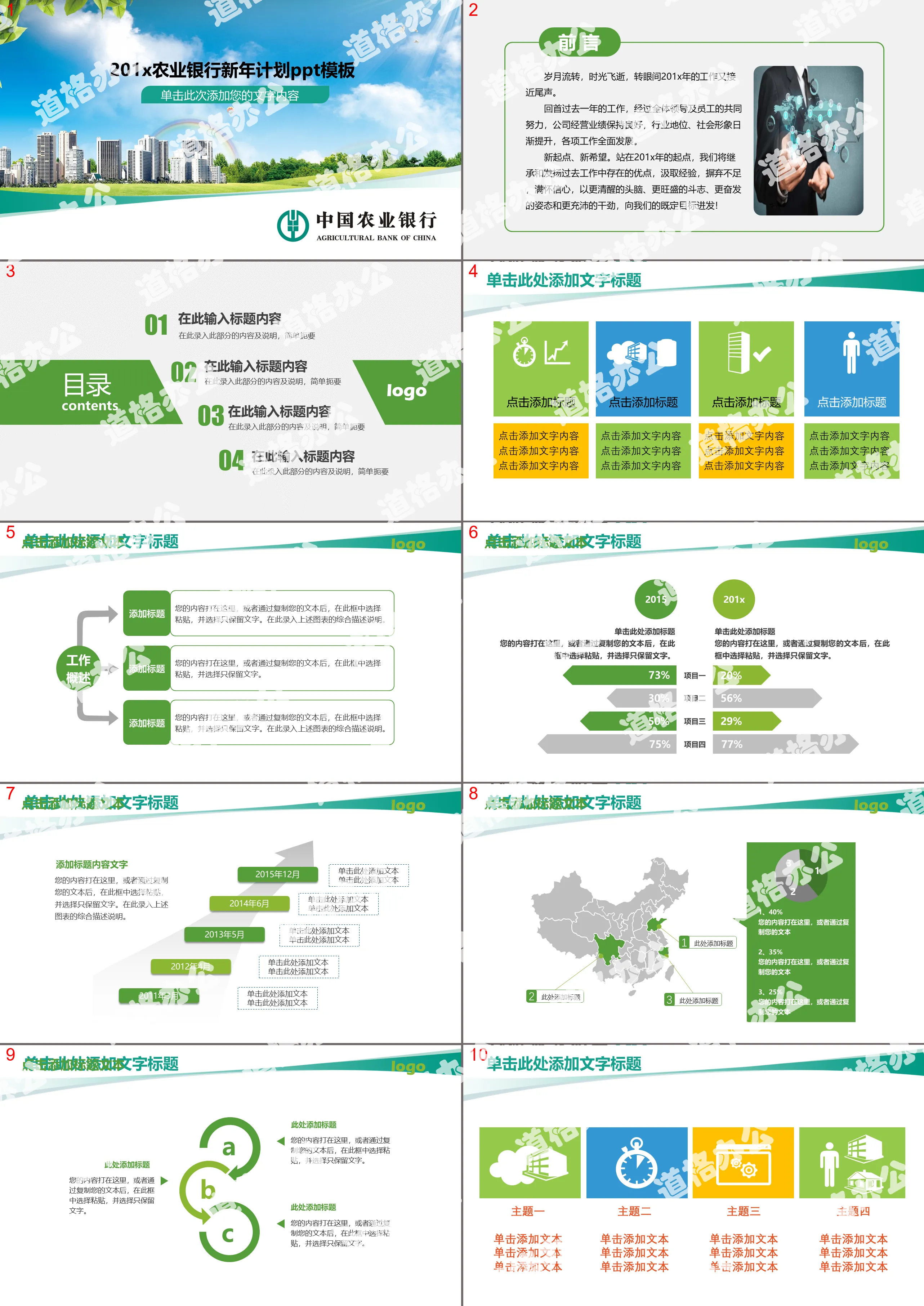 蓝天白云城市背景的农业银行工作计划PPT模板