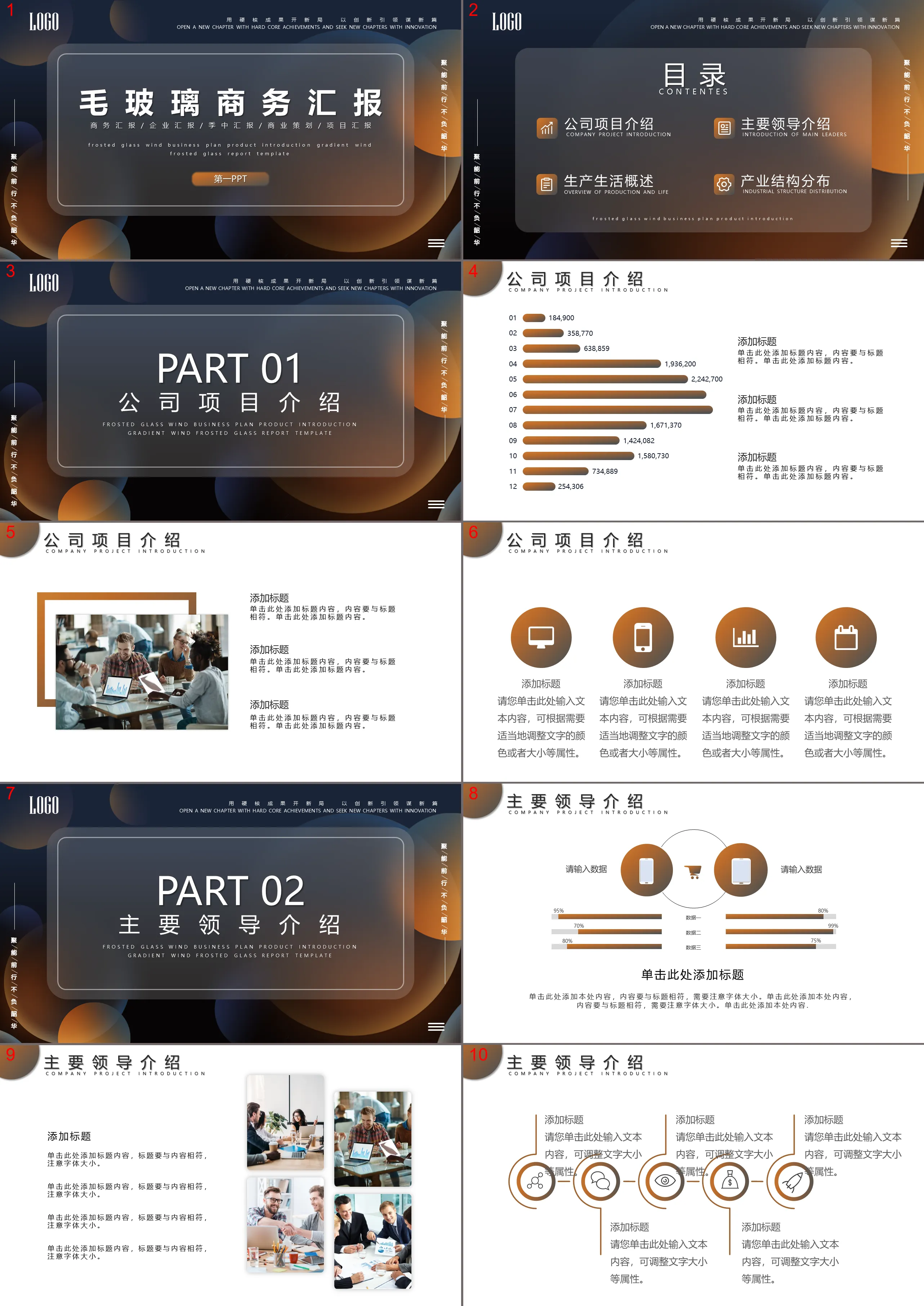 Exquisite frosted glass effect business report PPT template