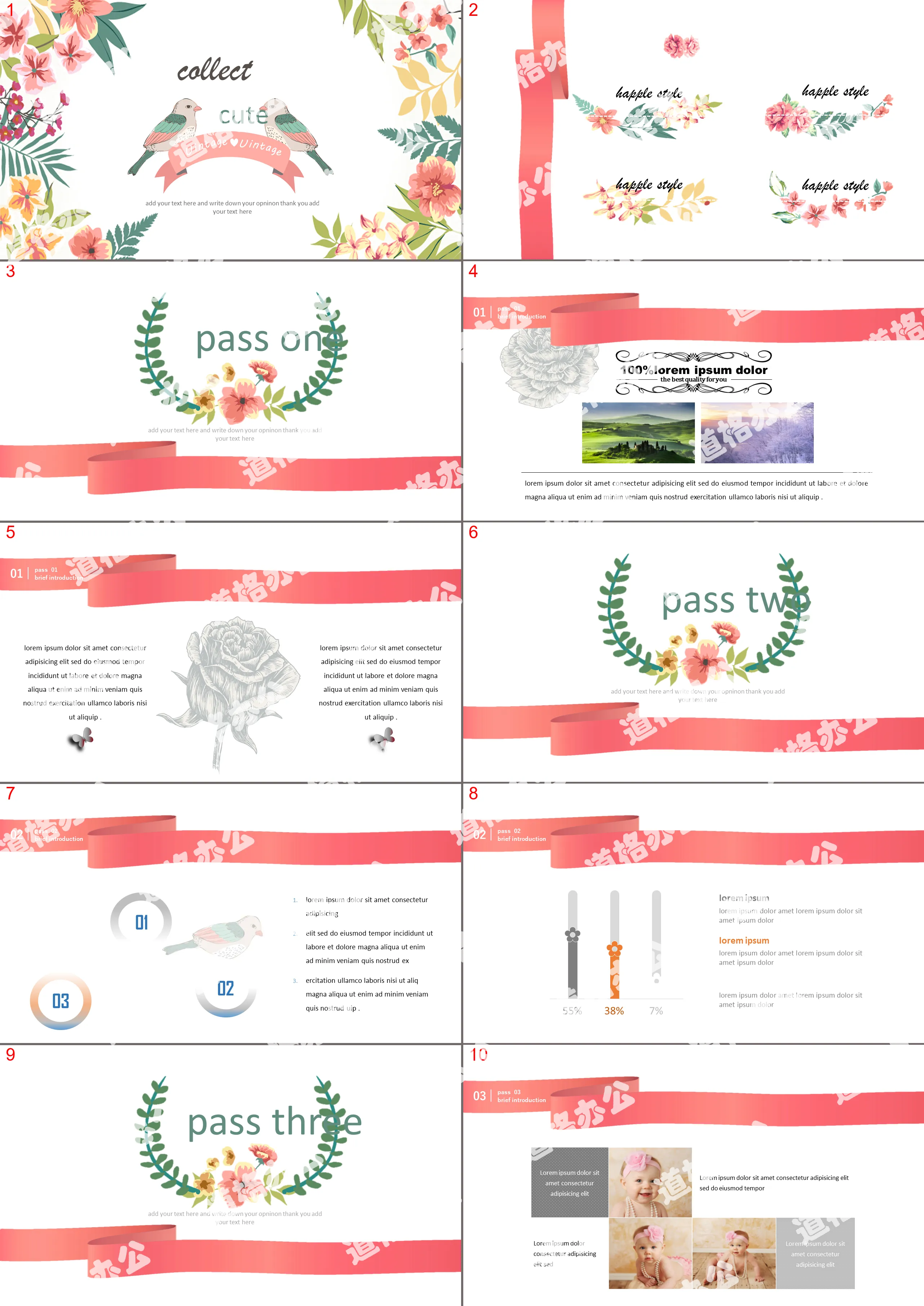 Fresh colorful literary flowers PPT template free download