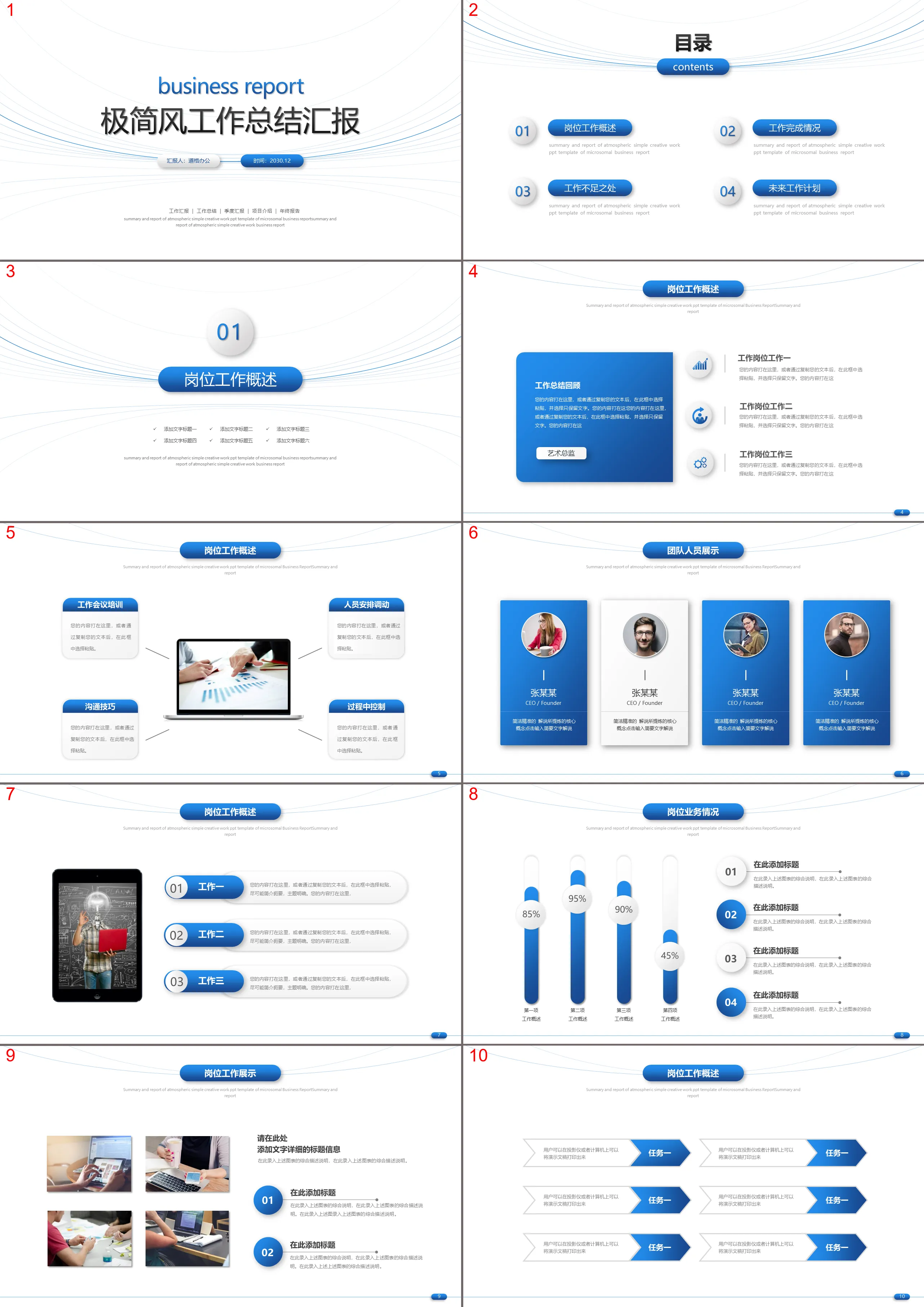 Modèle PPT de rapport de synthèse de travail de fond de lignes minimalistes bleues