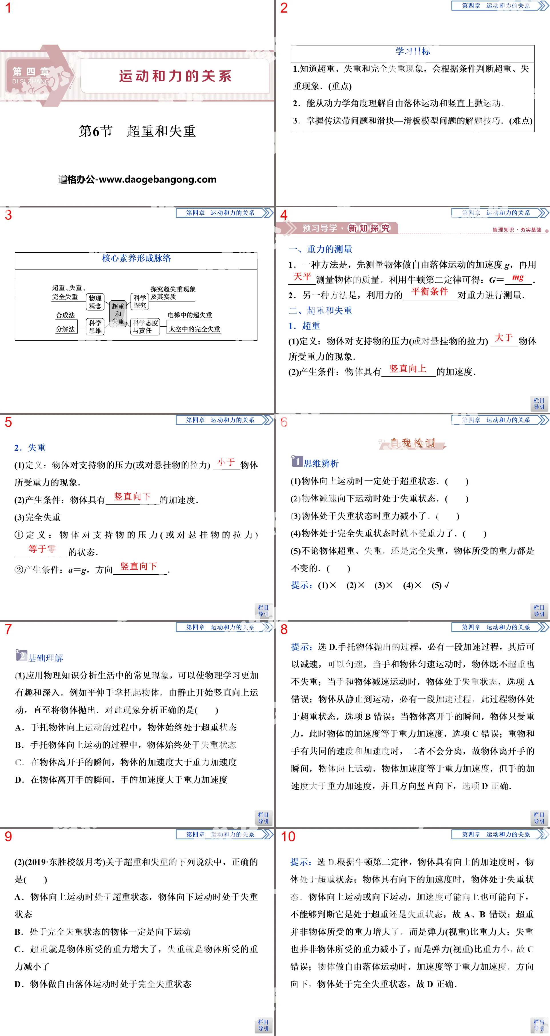 《超重和失重》运动和力的关系PPT课件
