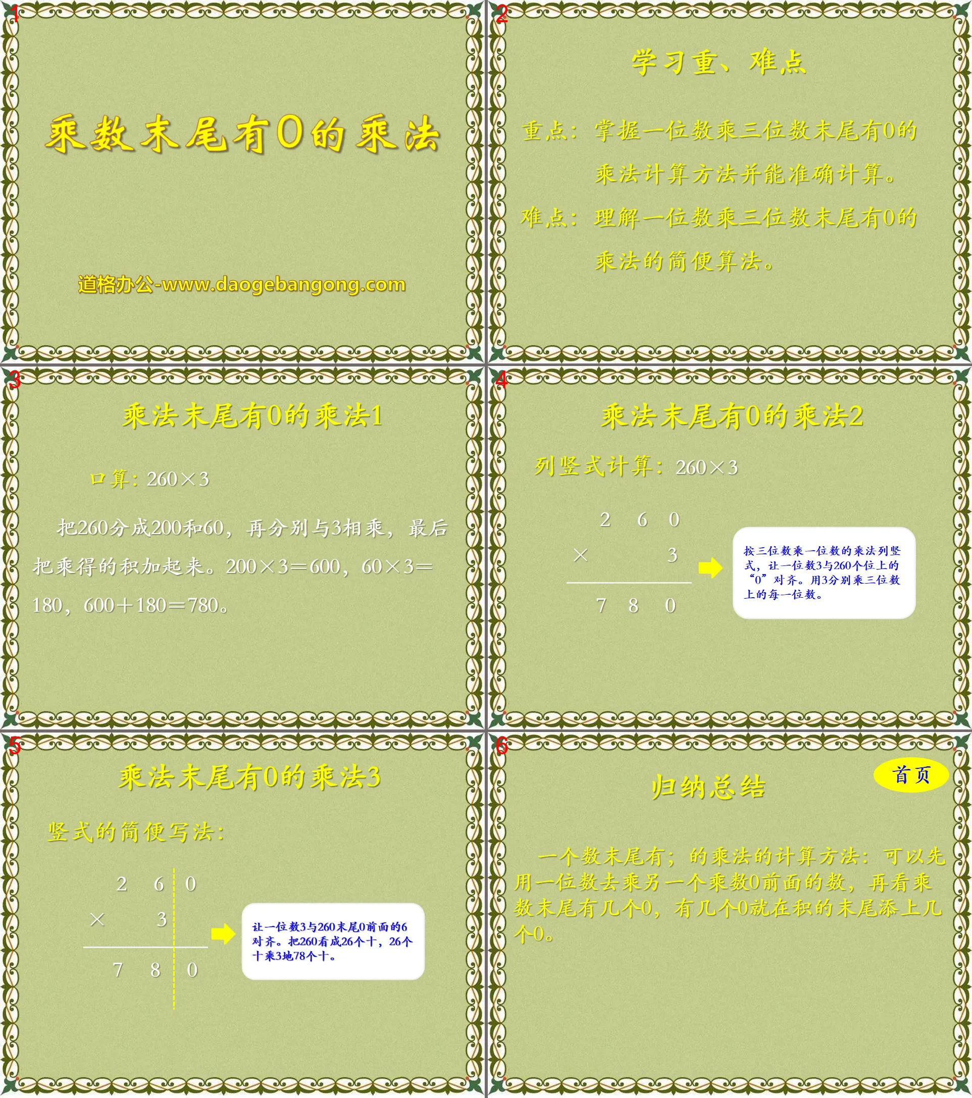 "Multiplying with 0 at the end of the multiplier" Multiplying two or three digits with one digit PPT courseware 3