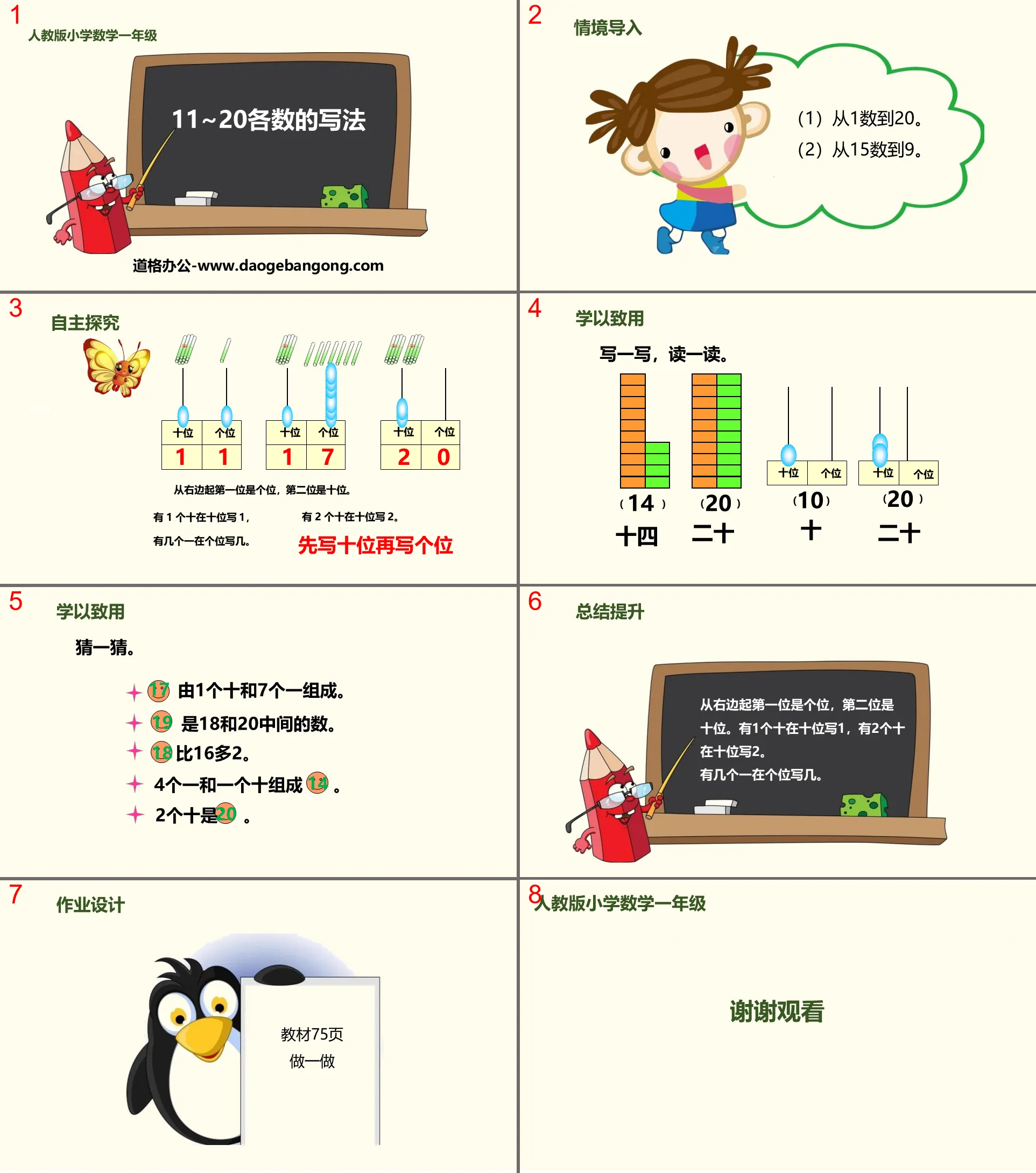 "How to write the numbers 11-20" PPT on understanding the numbers 11-20