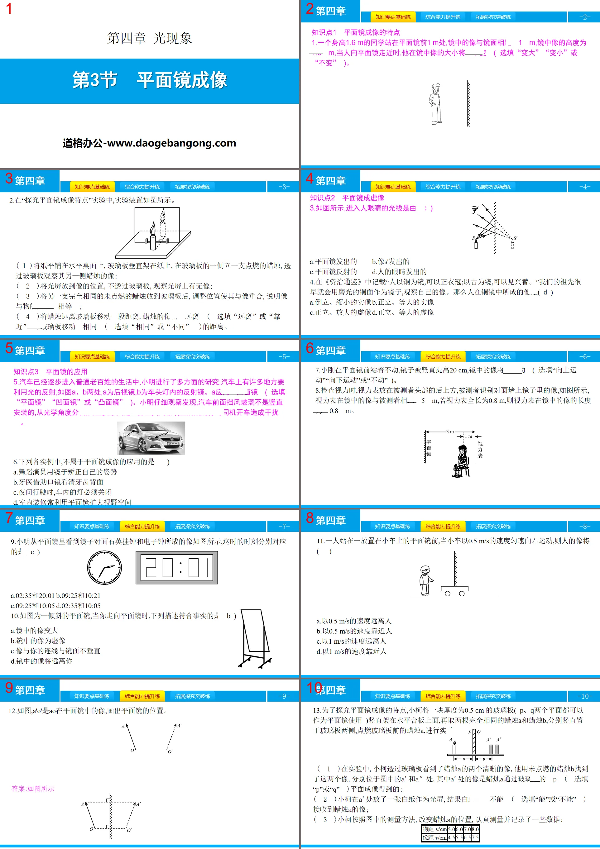 "Plane Mirror Imaging" PPT teaching courseware on light phenomena