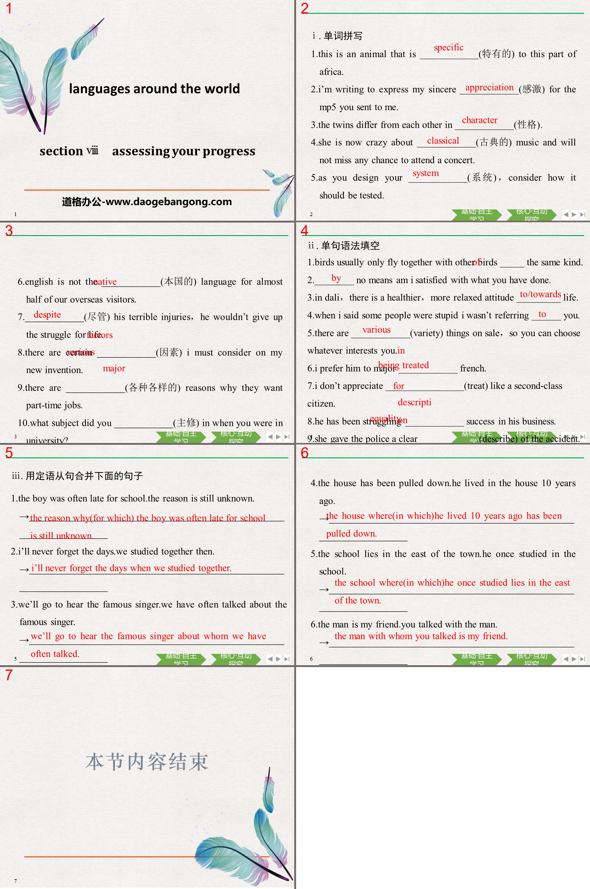 《Languages Around The World》Assessing Your Progress PPT
