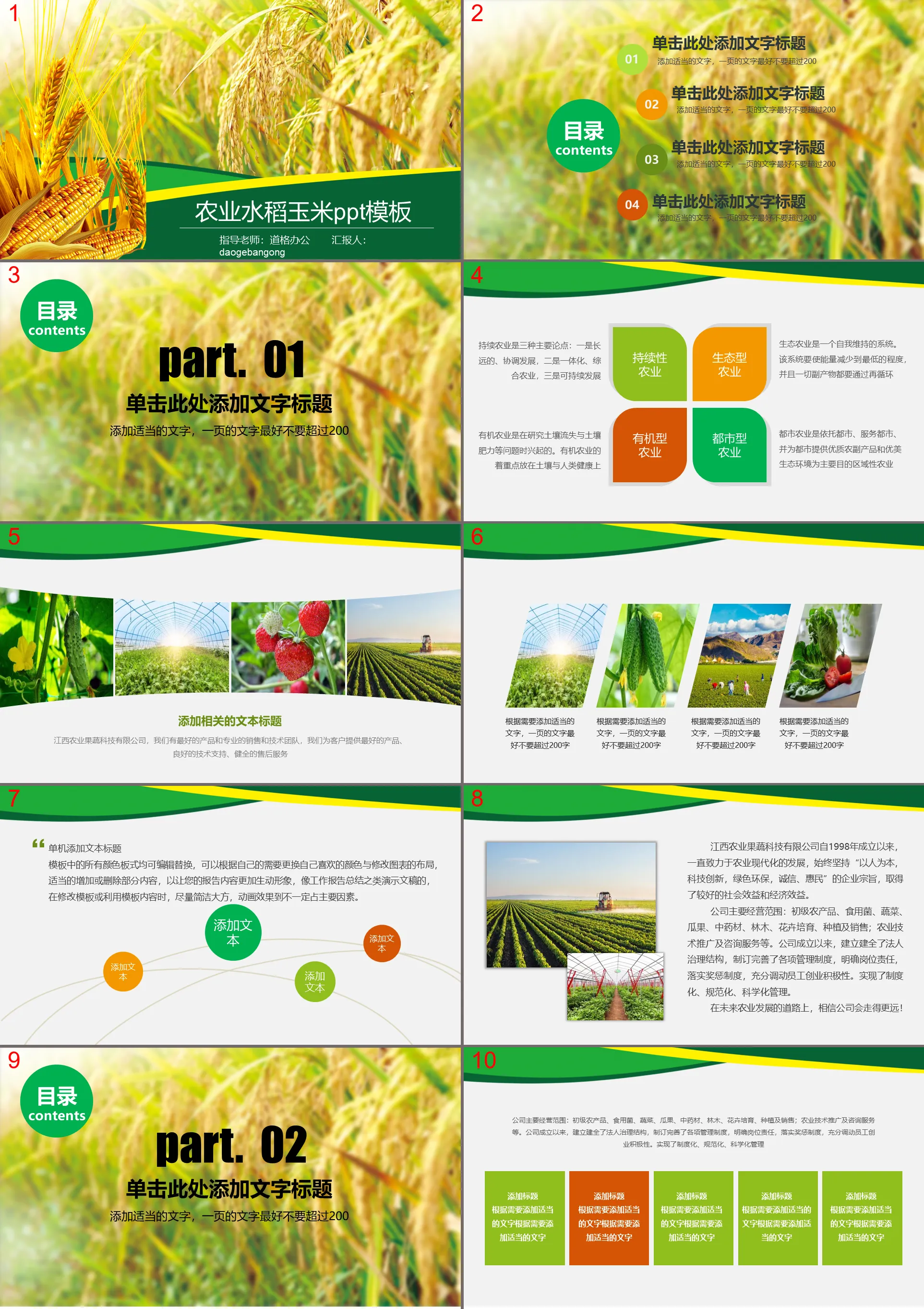 Rice wheat corn background of agricultural products PPT template