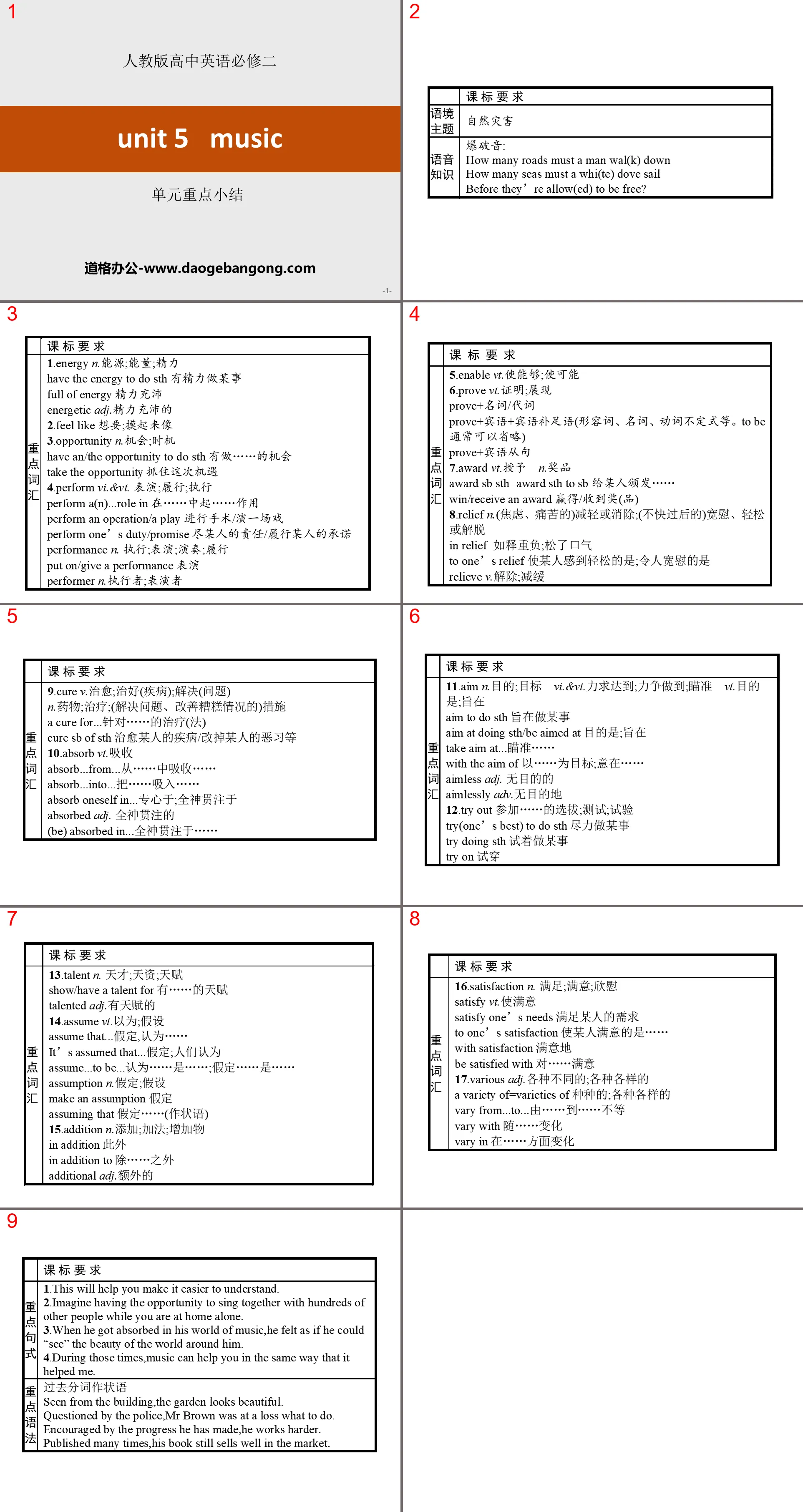 "Music" unit key summary PPT