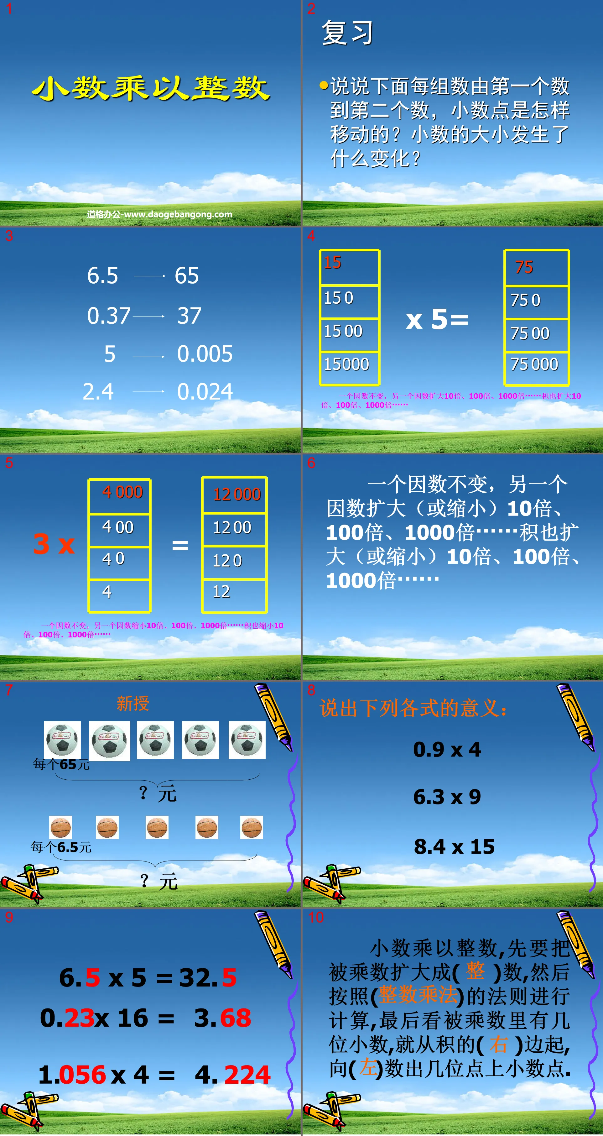 "Multiplying decimals by whole numbers" Decimal multiplication PPT courseware