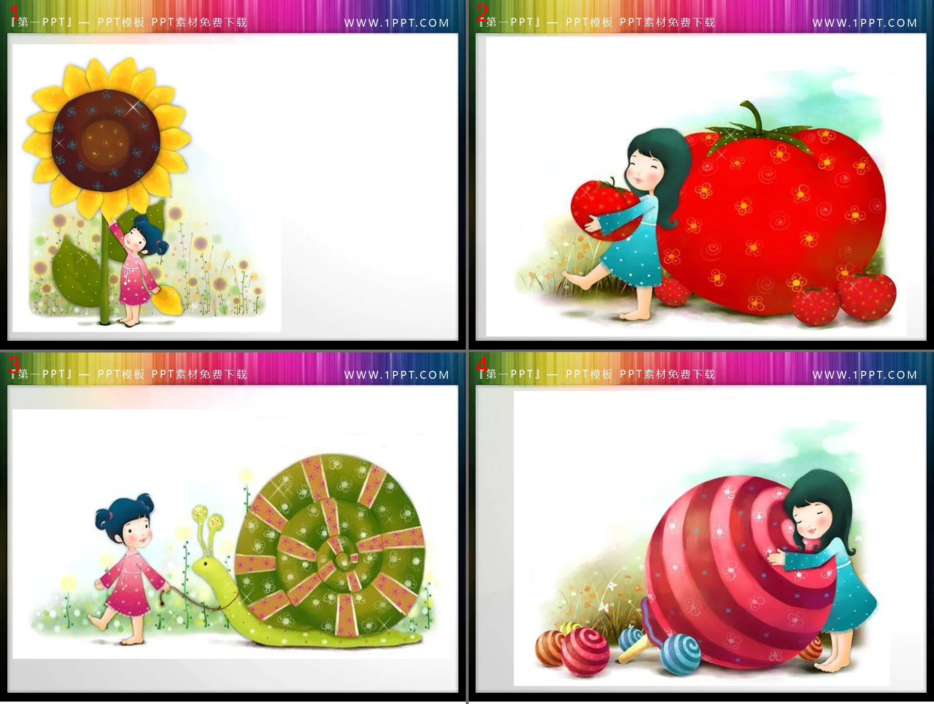 Four cute little girls PPT illustration material