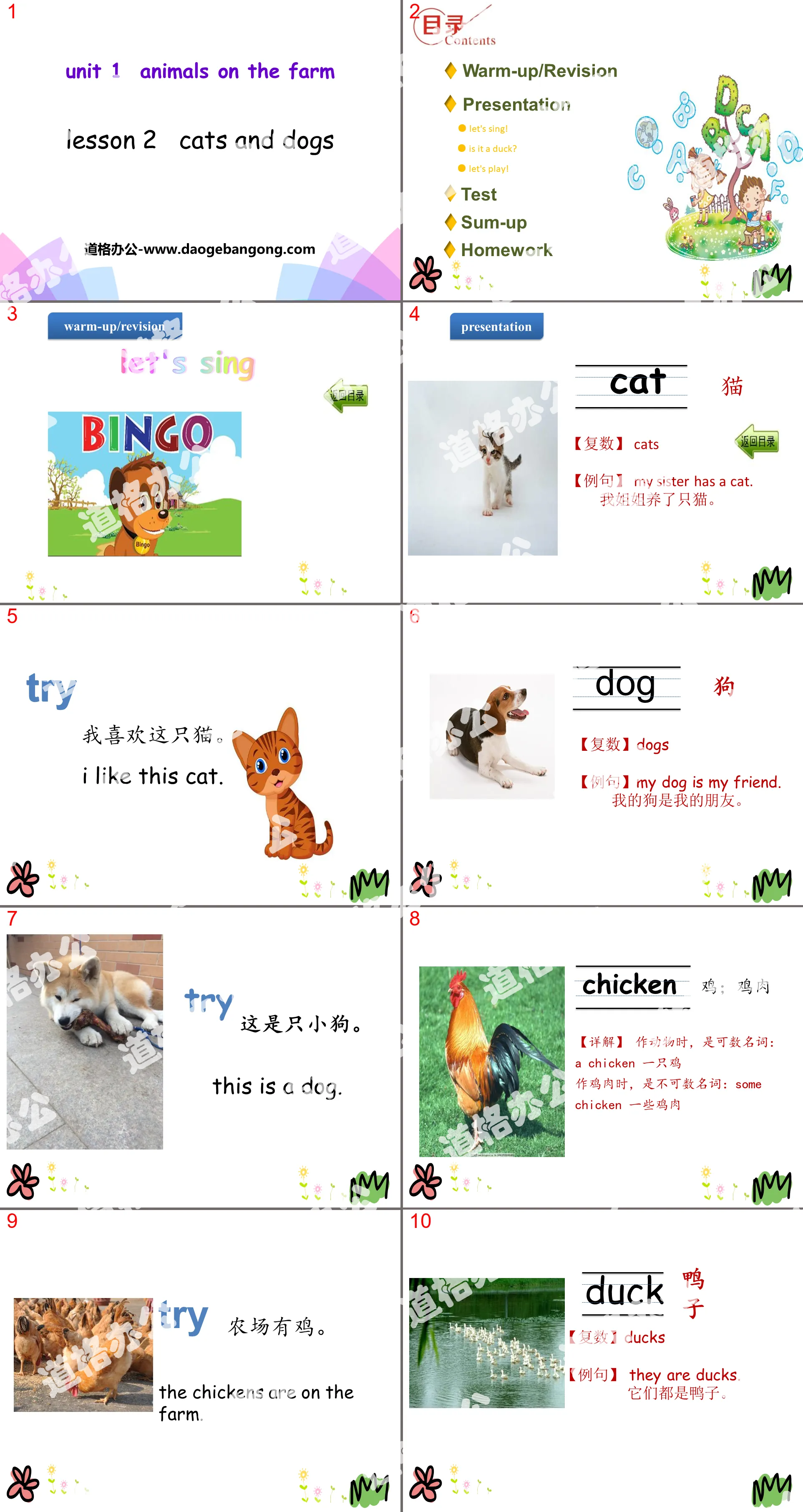 "Cats and dogs" Animals on the Farm PPT courseware