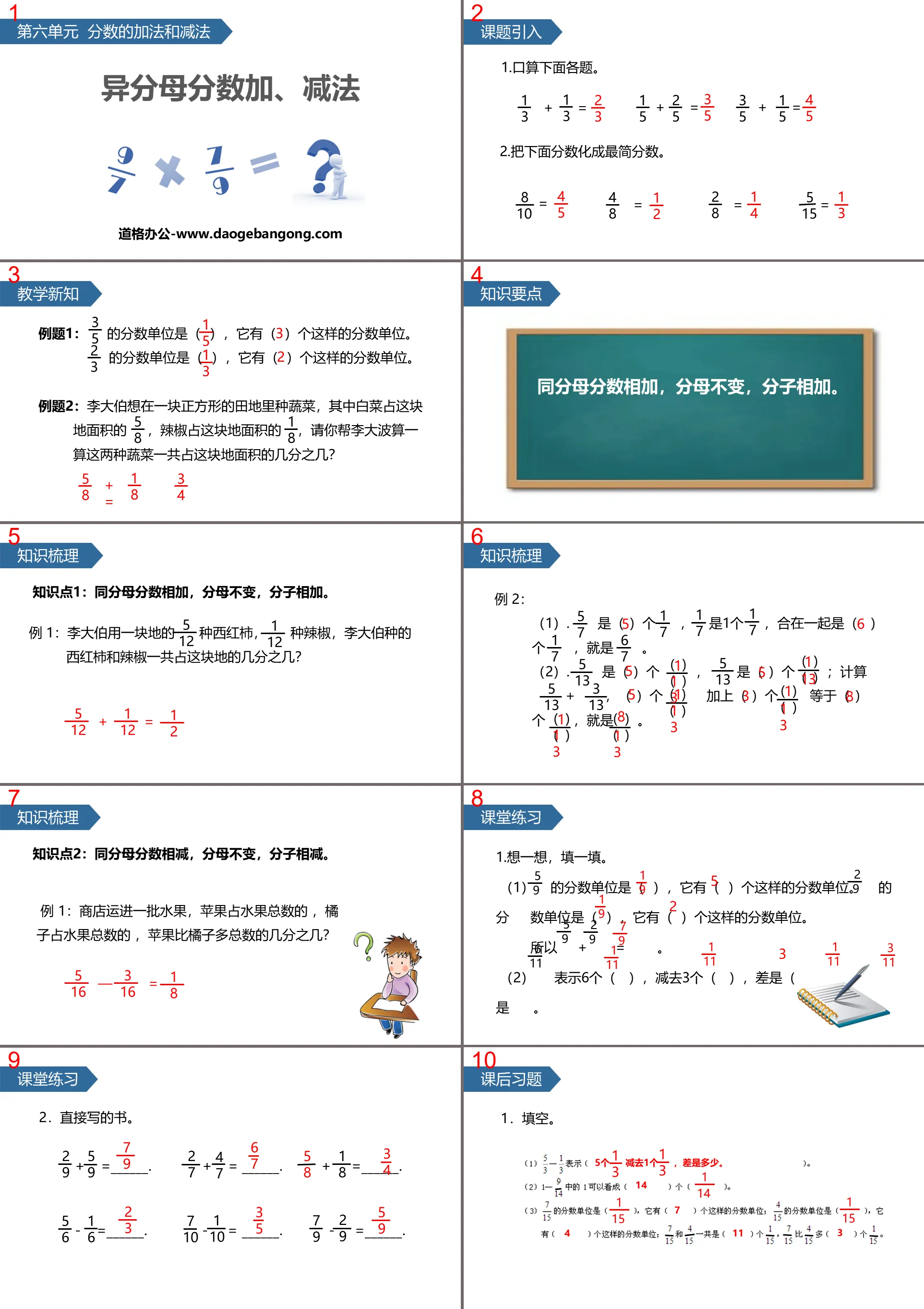 « Addition et soustraction de fractions avec différents dénominateurs » Addition et soustraction de fractions PPT