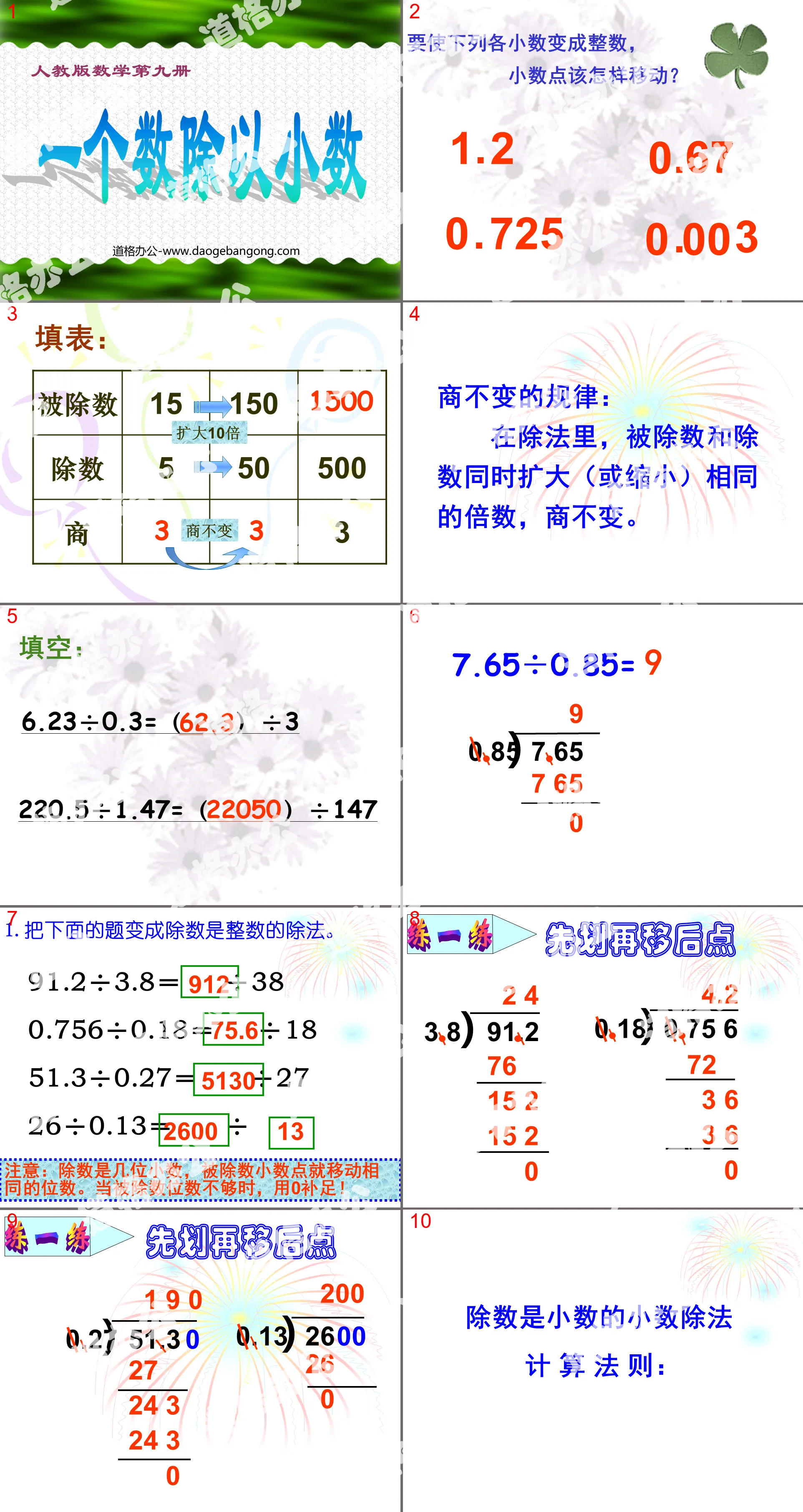 "Dividing a number by a decimal" Decimal division PPT courseware 3