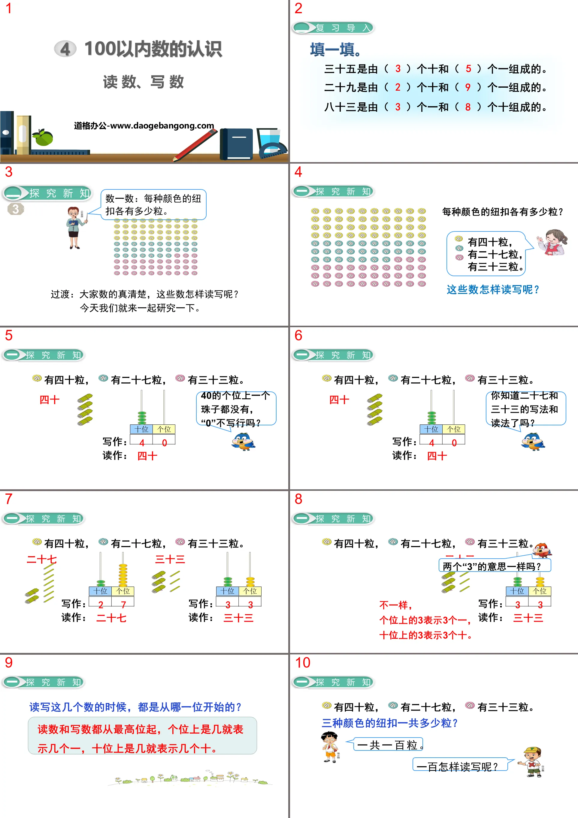 《读数、写数》100以内数的认识PPT