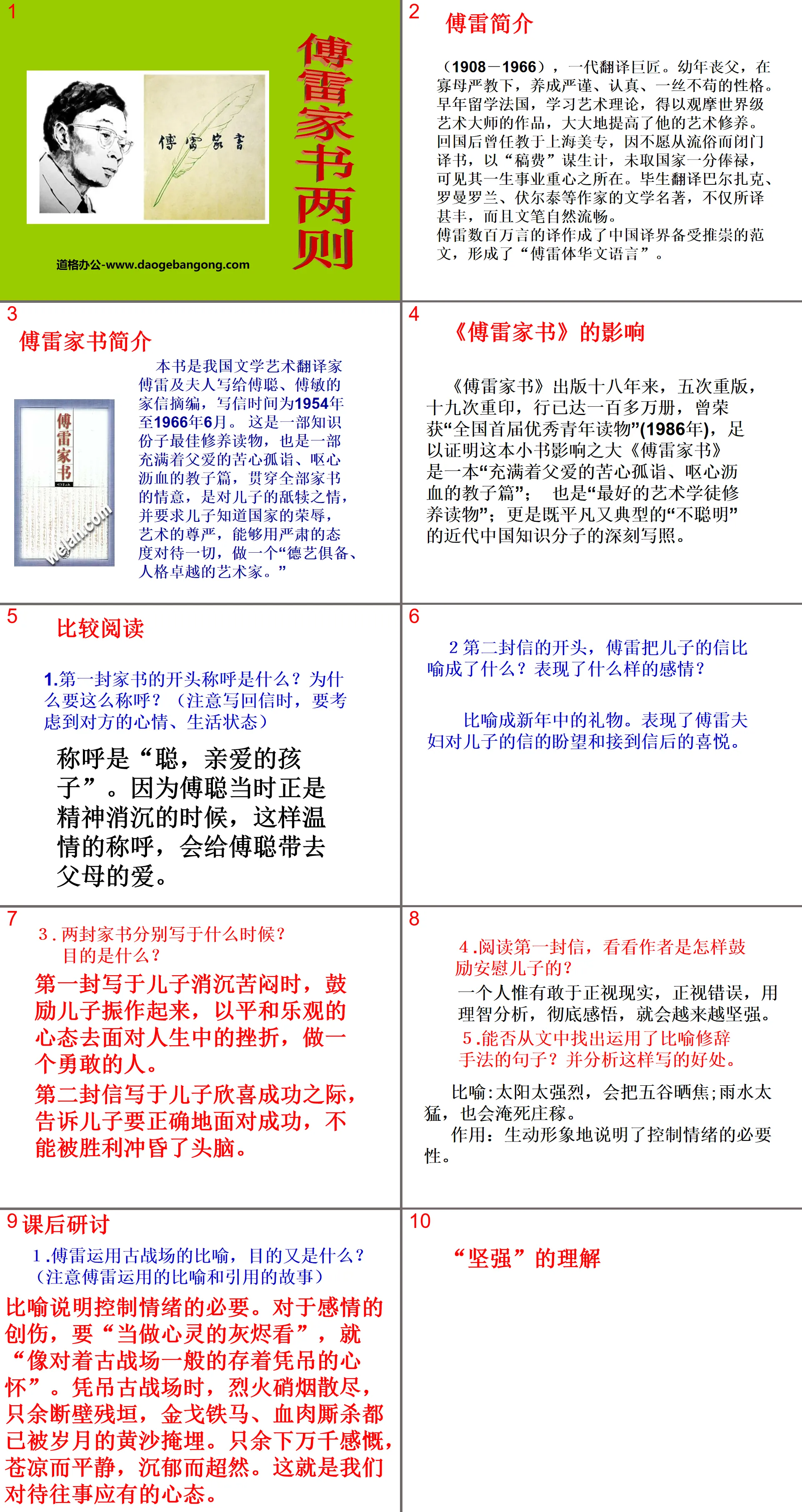 "Two Letters from Fu Lei's Family" PPT courseware 6