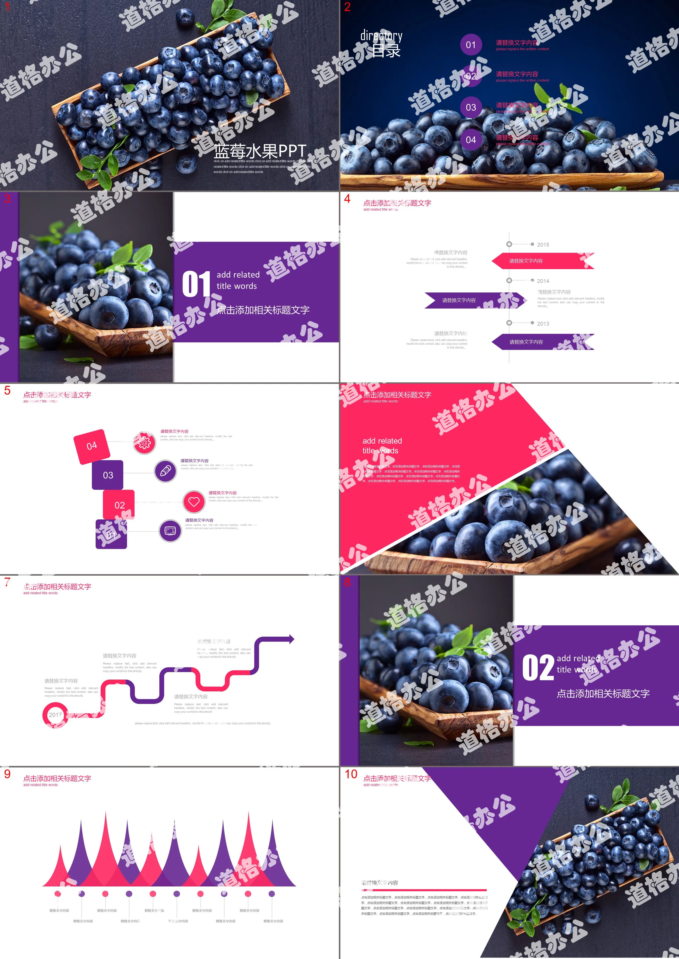 Purple fruit blueberry PPT template free download