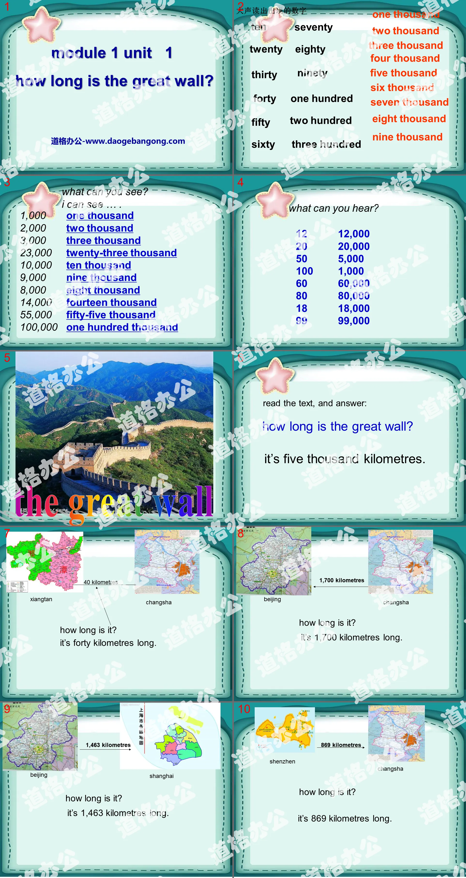 "How long is the Great Wall?" PPT courseware