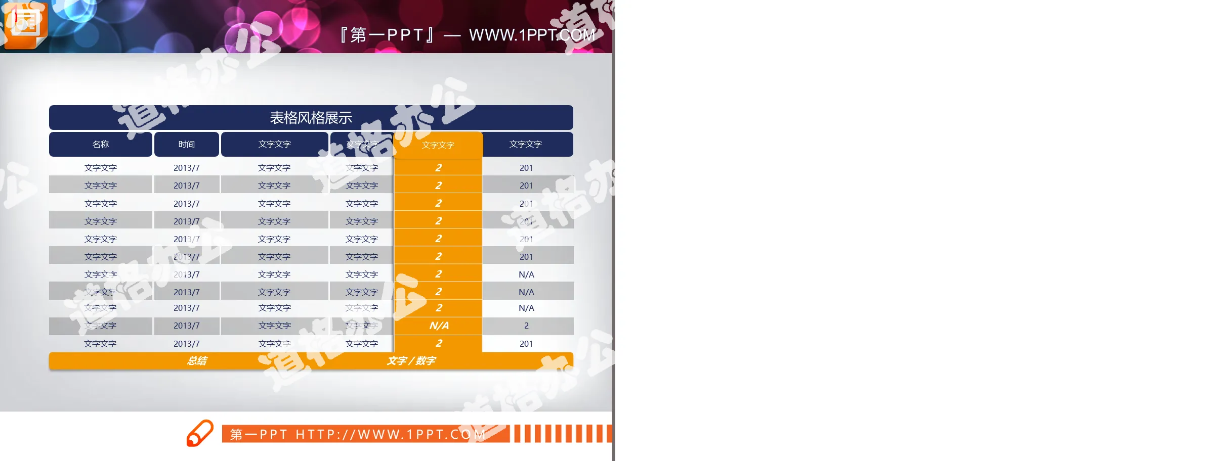 蓝黄配色实用PPT数据表格