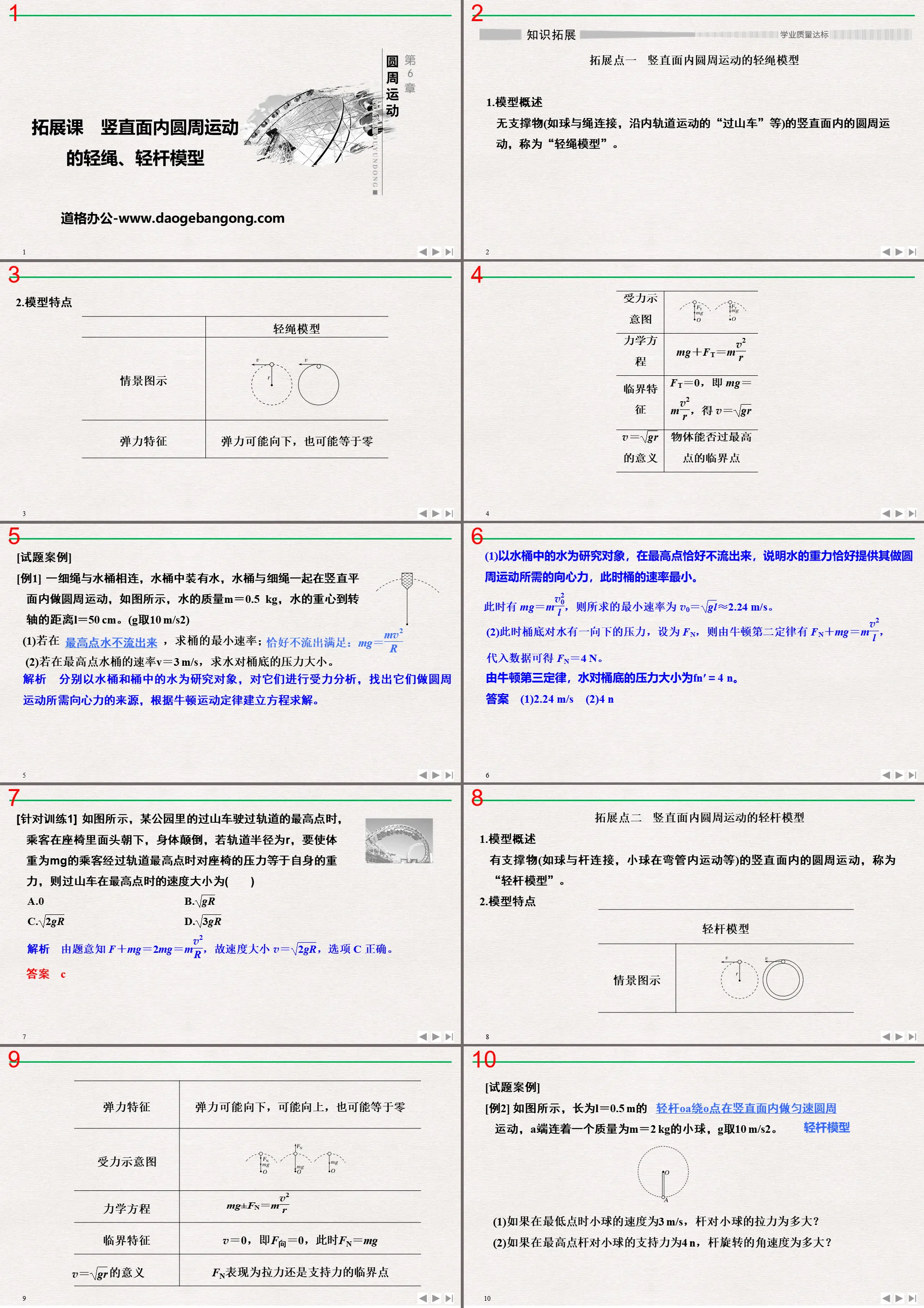 《拓展课 竖直面内圆周运动的轻绳、轻杆模型》圆周运动PPT优质课件